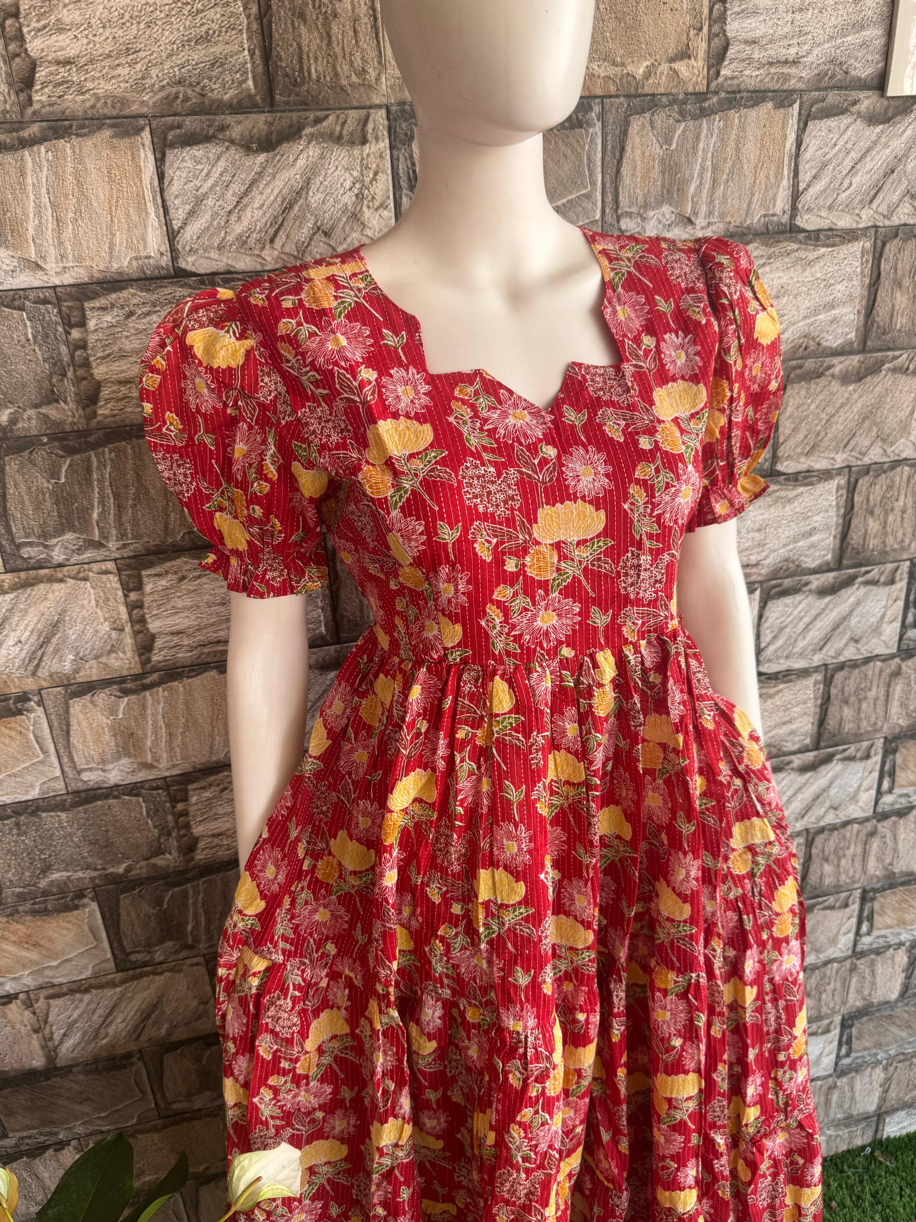 Red Kanta cotton 3 toer Maxi CF125