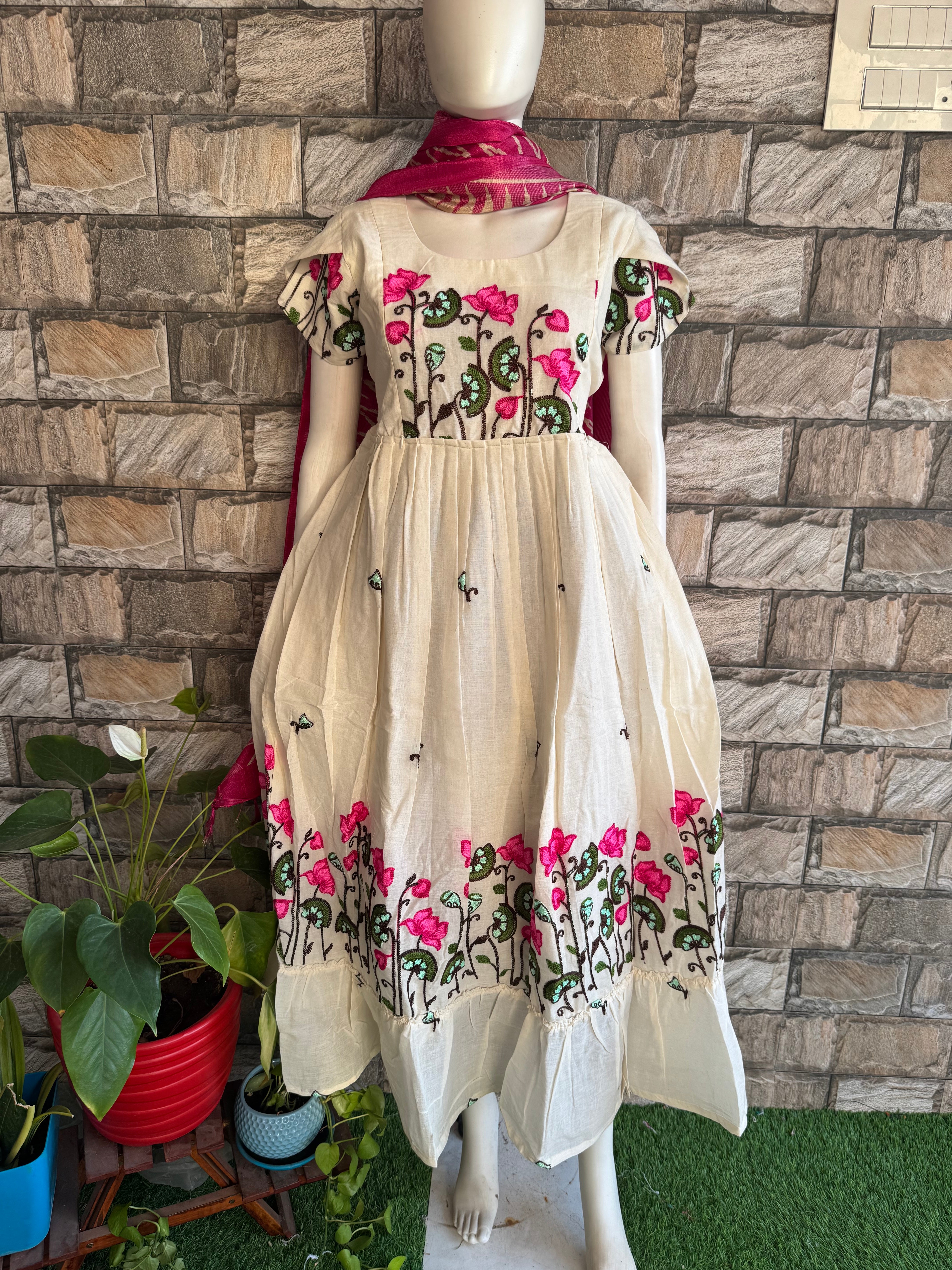 Half white Kota embroidery Maternity maxi - Lotus