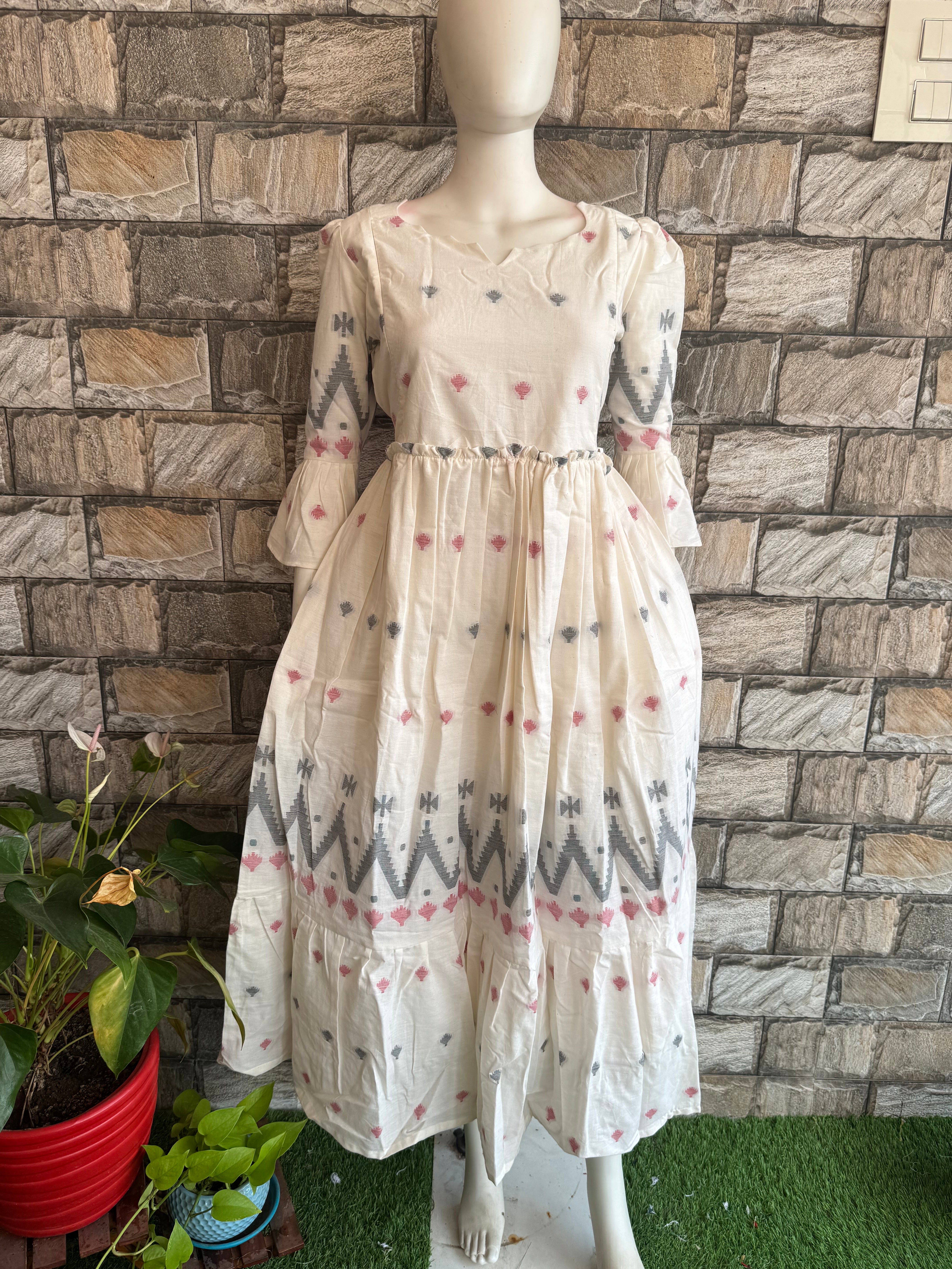 Milky white Handloom cotton Maternity maxi