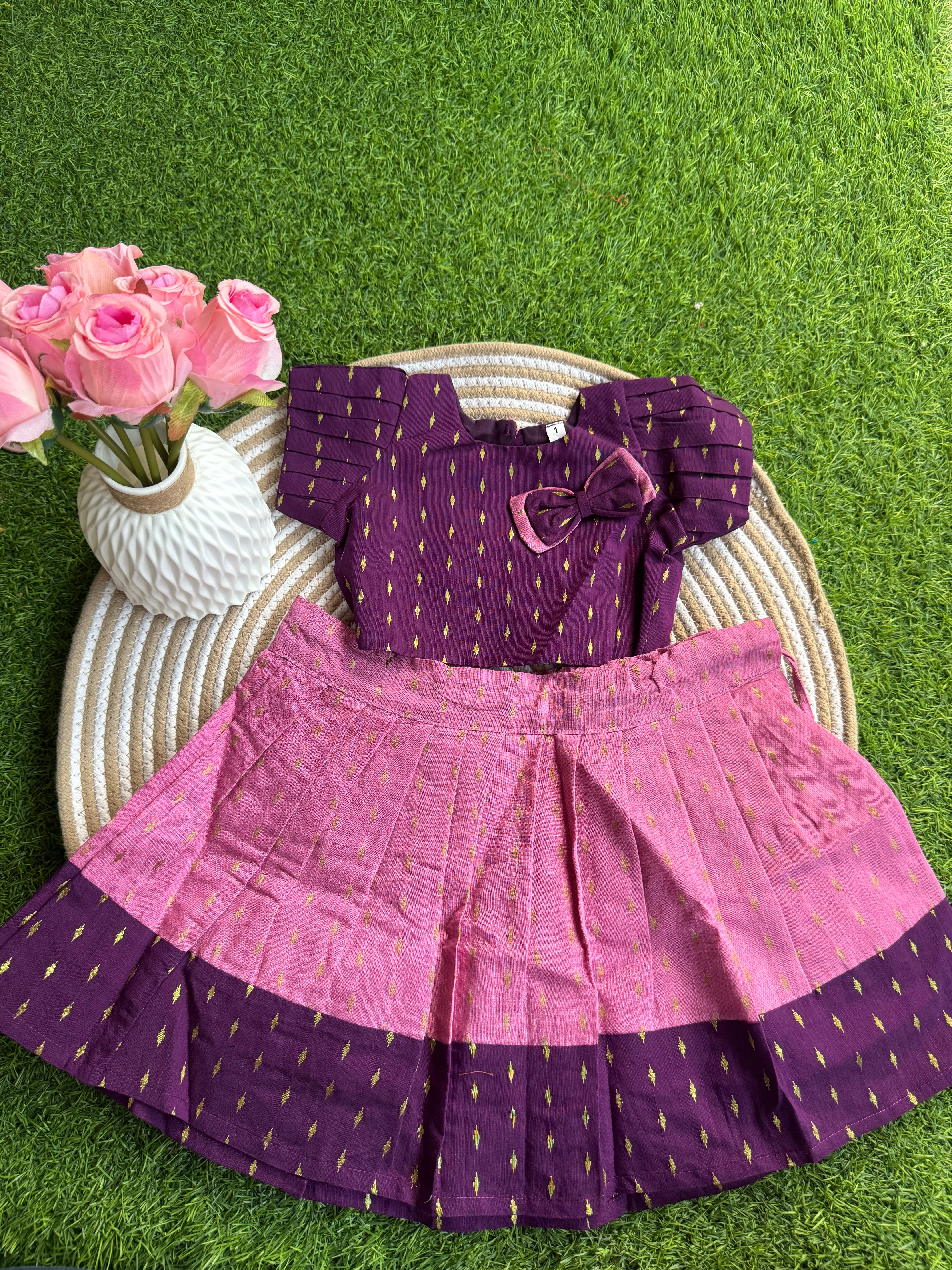 Raw silk wine Kids Skirt +Top