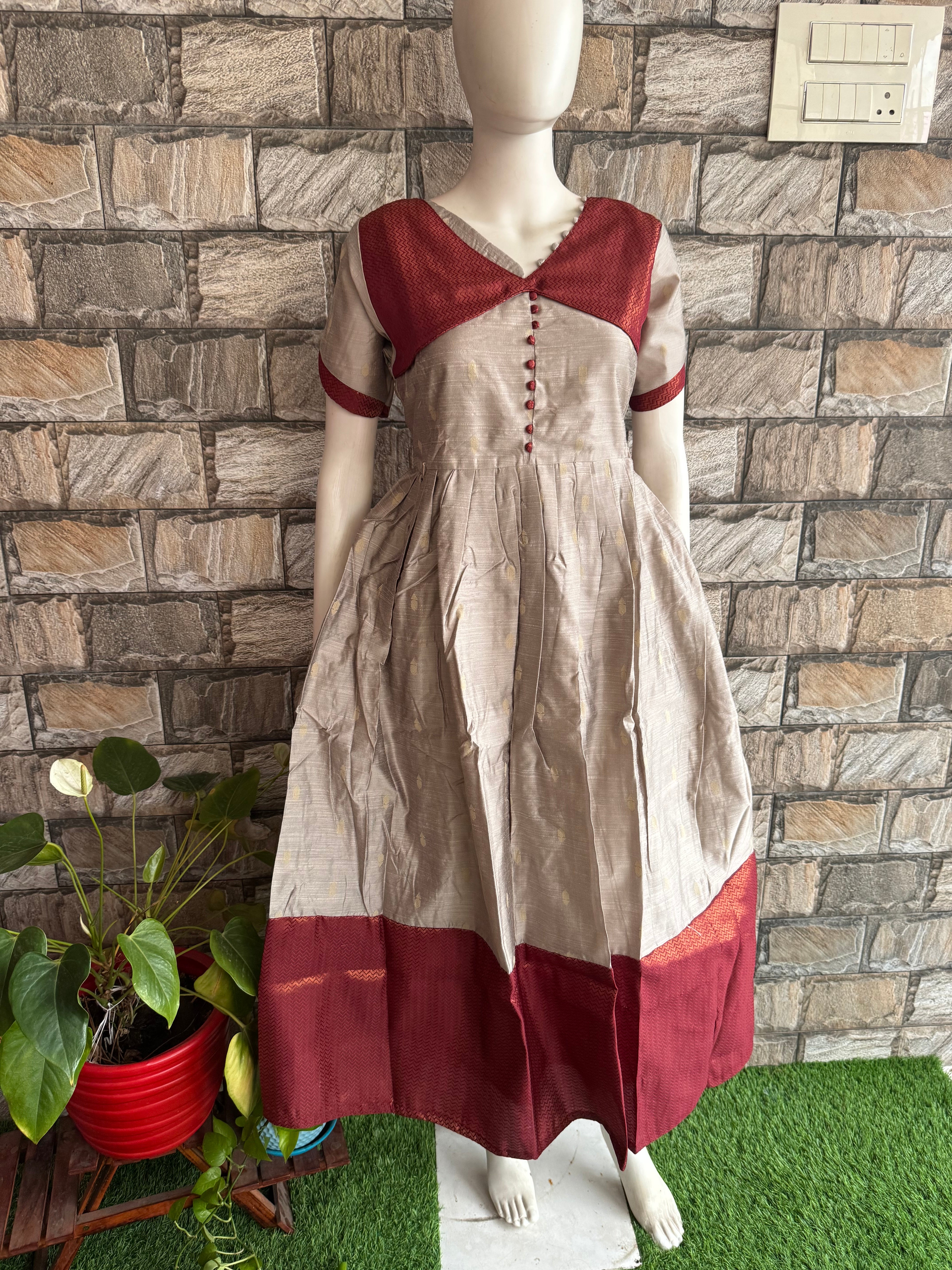 Festive wear Maternity raw silk maxi SILVER lady