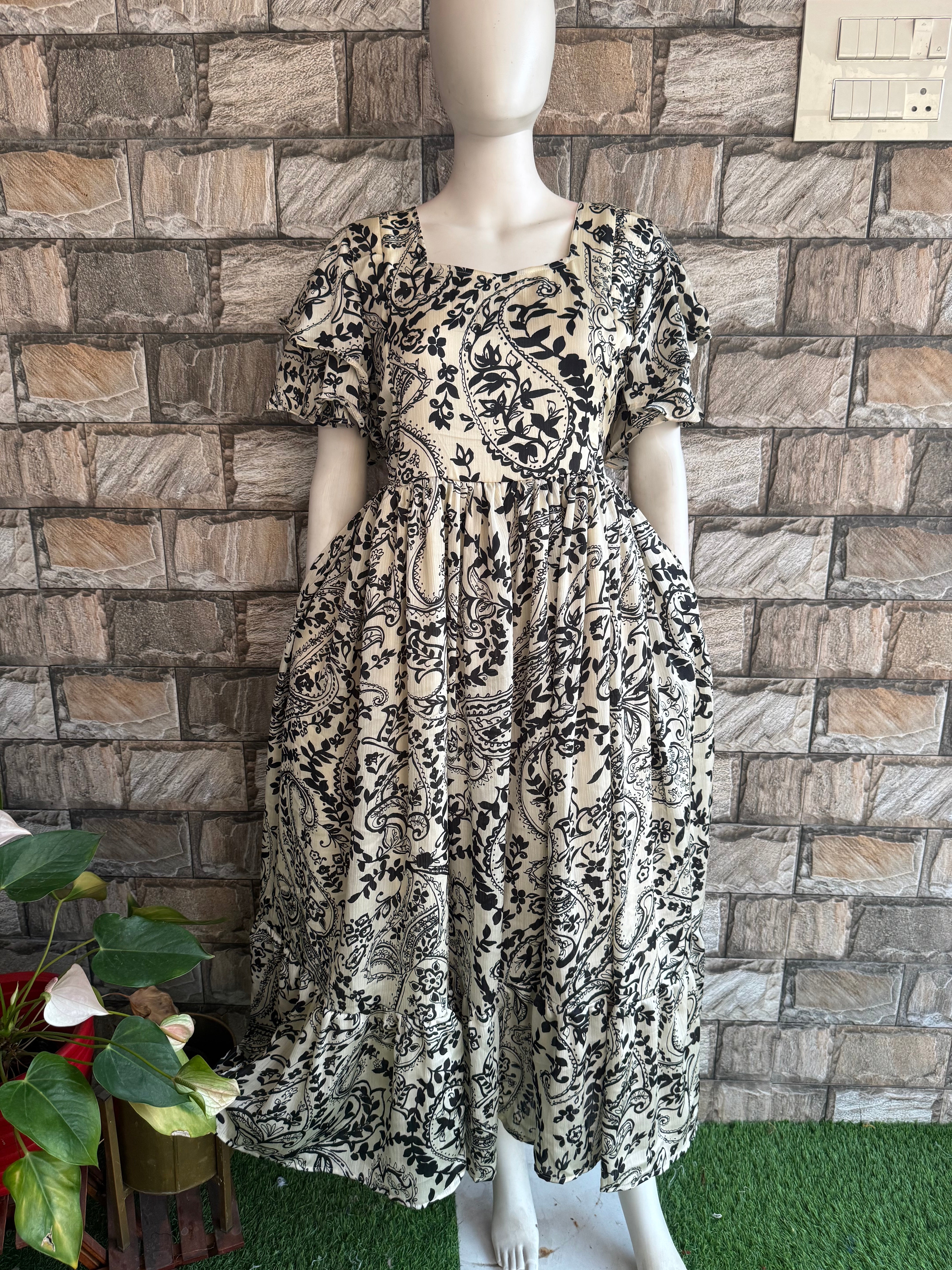 Kalamkari half white Delta Georgette Maternity Maxi