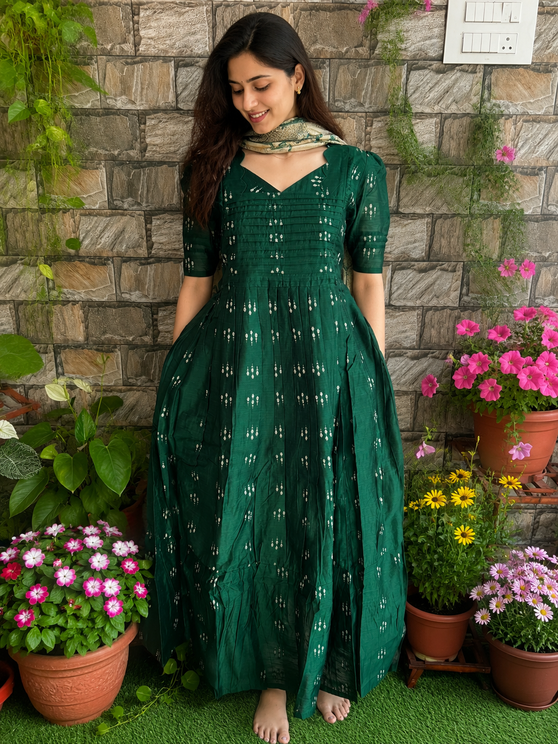 Festive wear Maternity raw silk maxi Bottle Green