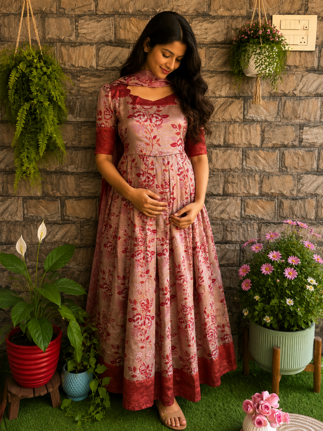 Festive wear Maternity Banarasi silk maxi