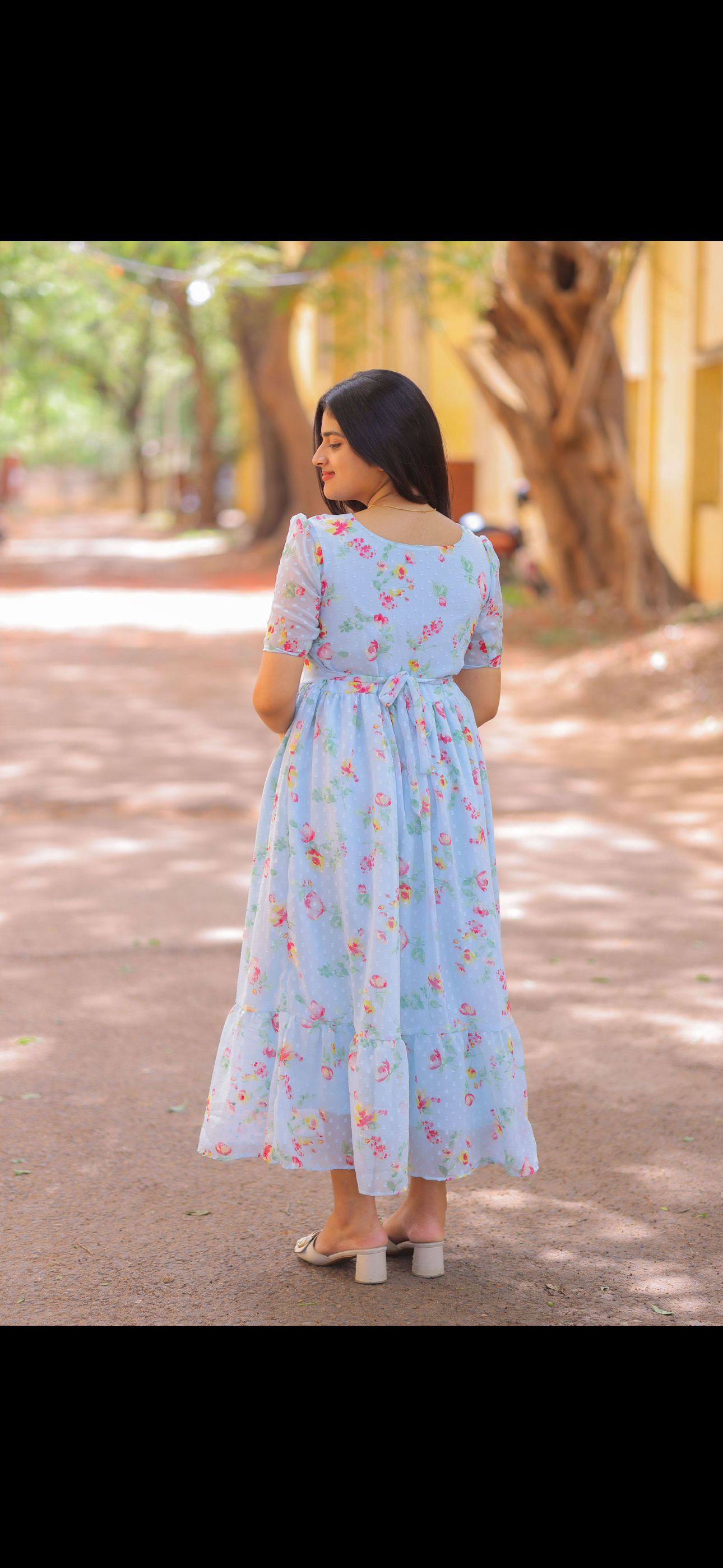Dobby Butta Georgette Maternity Maxi - Ice Blue