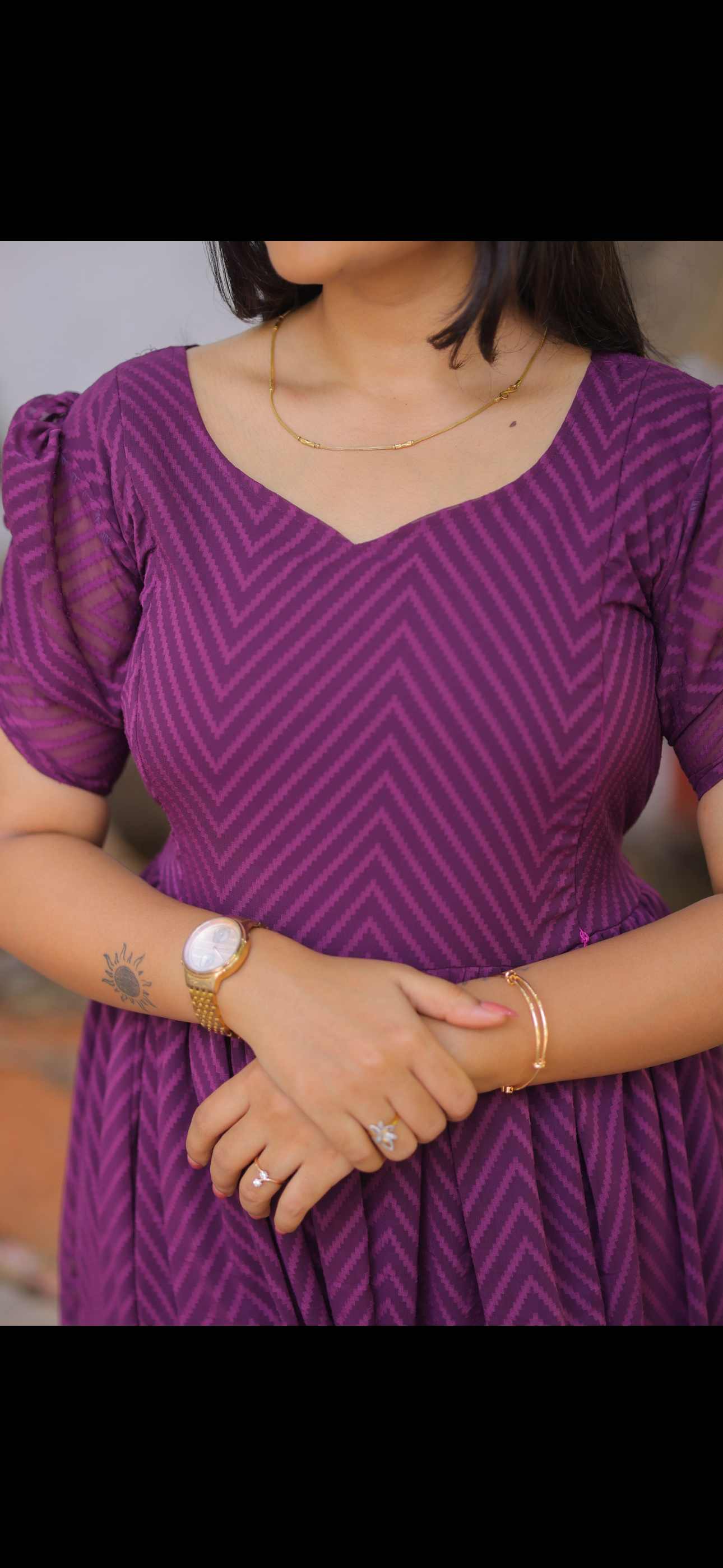 Dobby Brinjal Violet Georgette Maternity Maxi