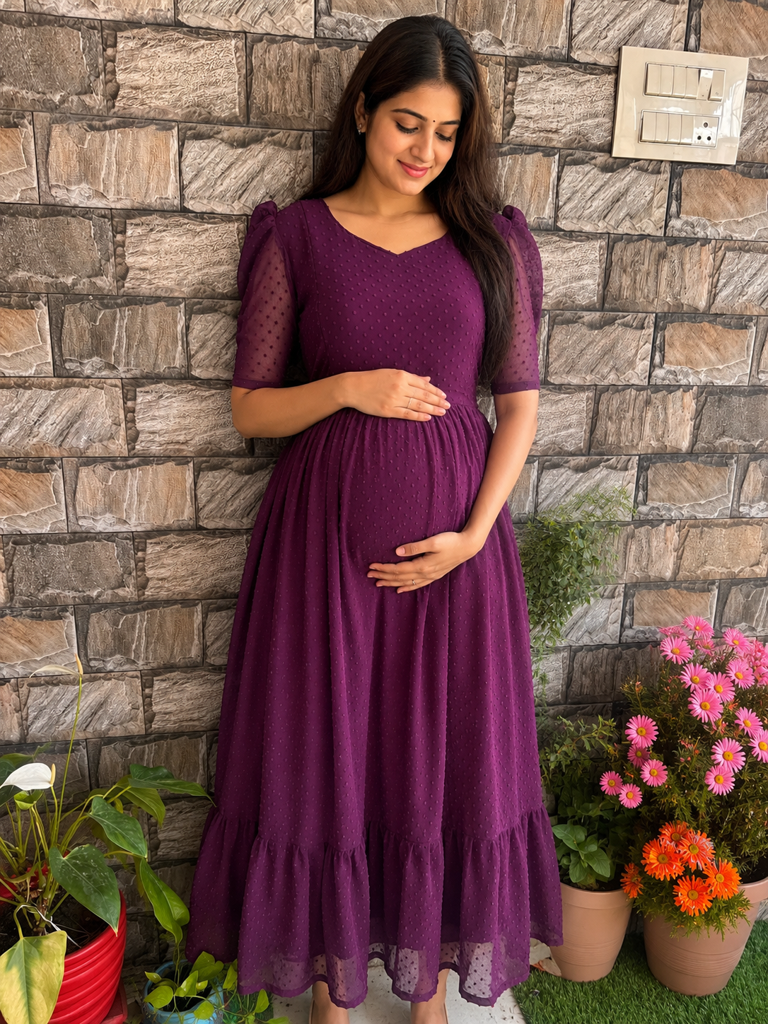 Dobby Georgette Maternity maxi (wine)