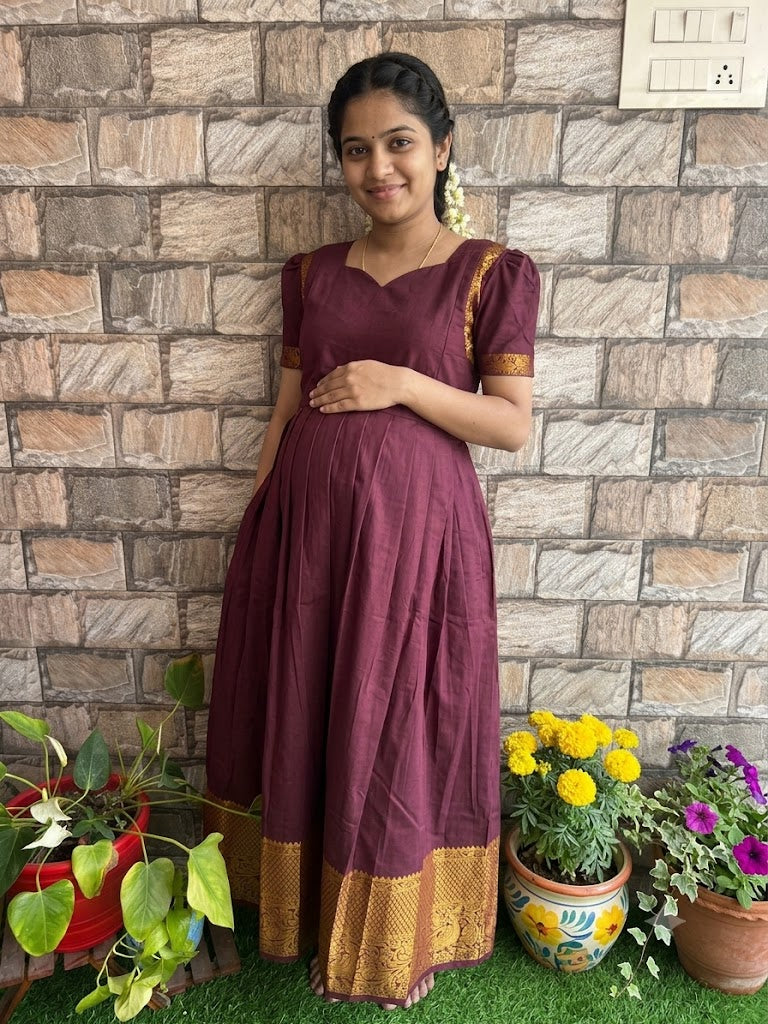 Diwali series Maternity raw silk maxi maroon  - without Dupatta PRE ORDER 4 business days