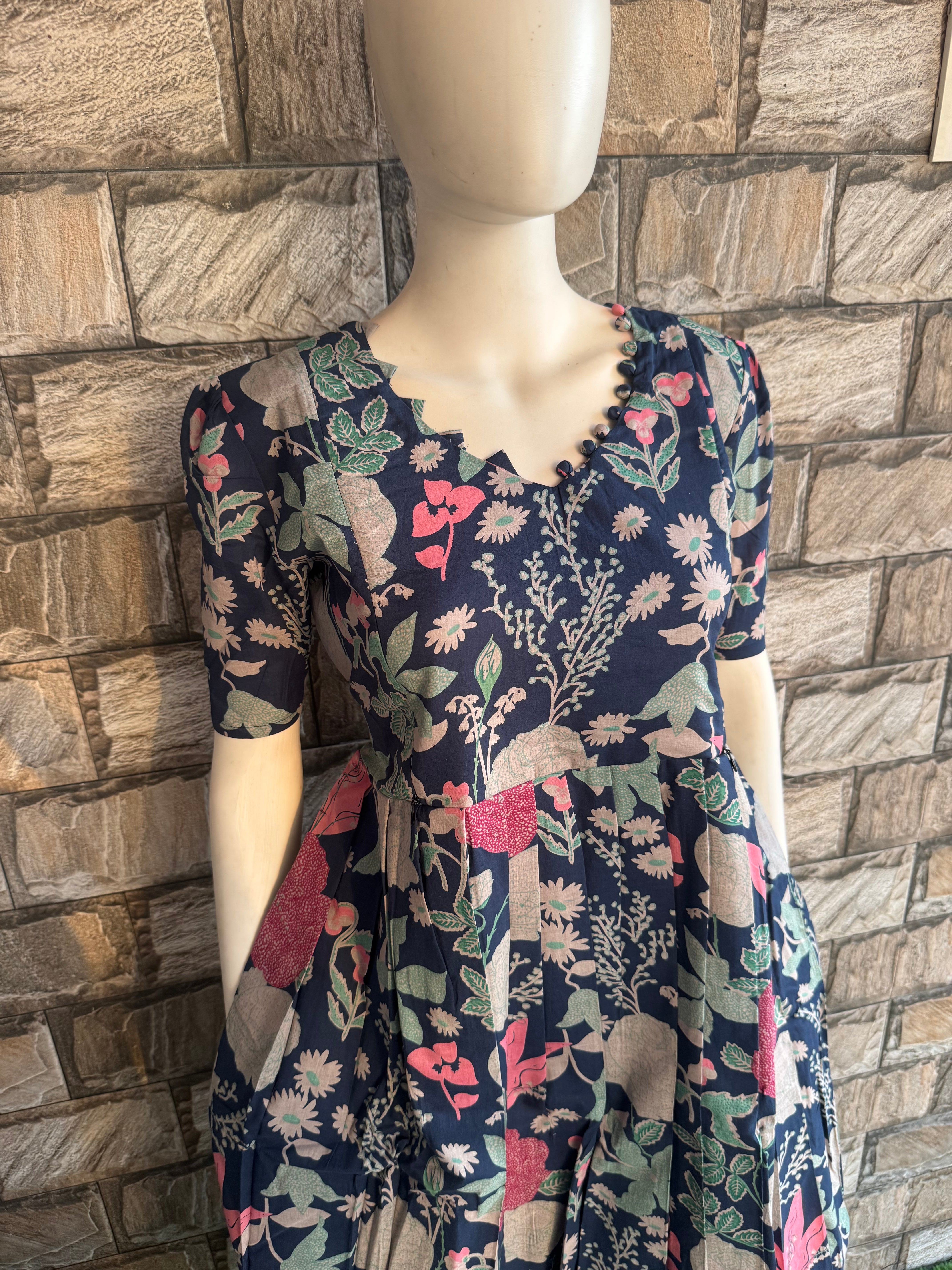 Pale navy Blue Cotton Maternity Maxi
