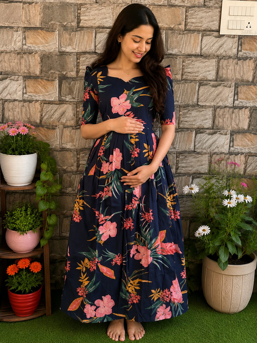 Blackish Navy soft cotton Maternity maxi