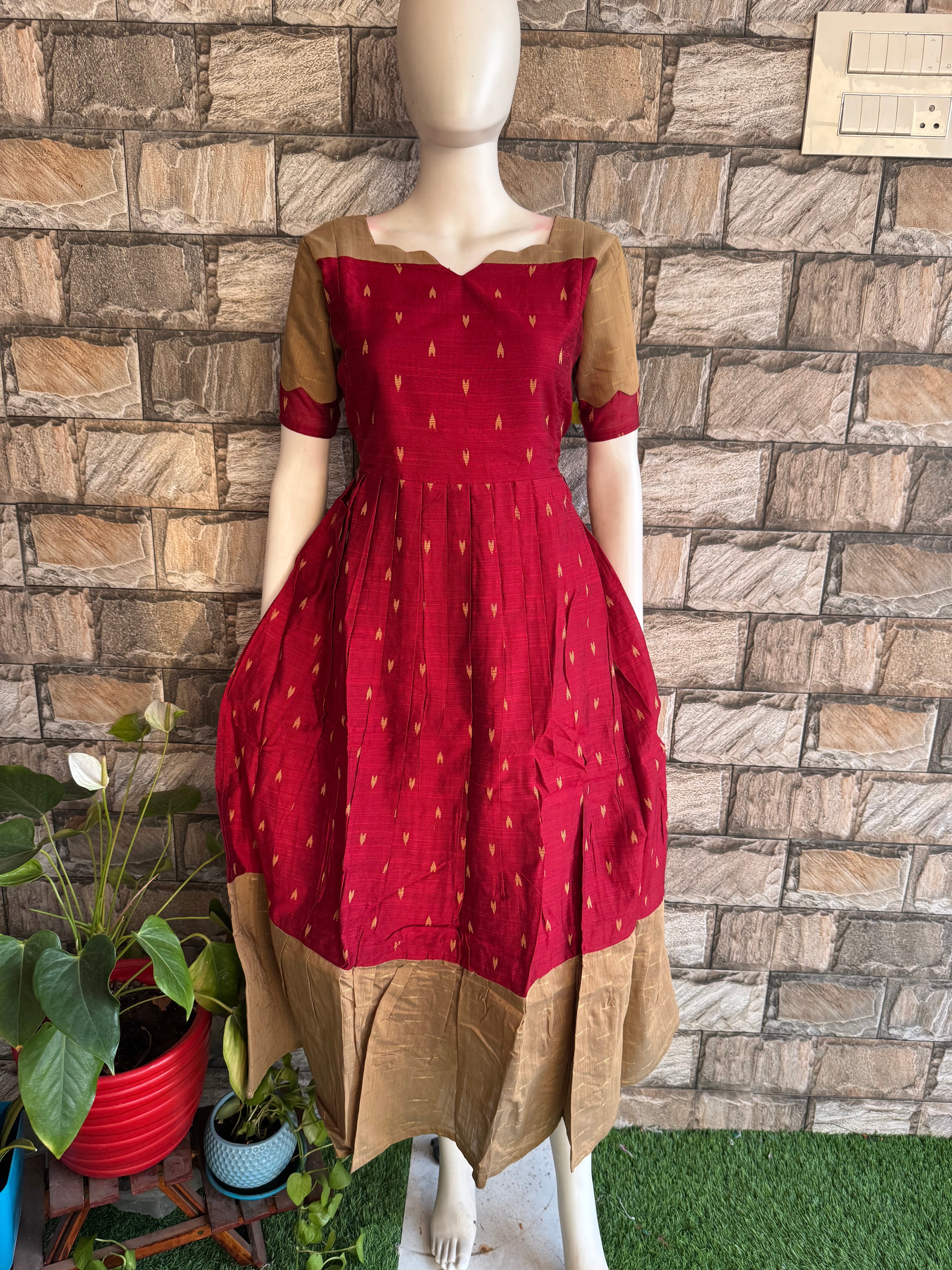 Festive wear Maternity raw silk maxi Maroon blossom