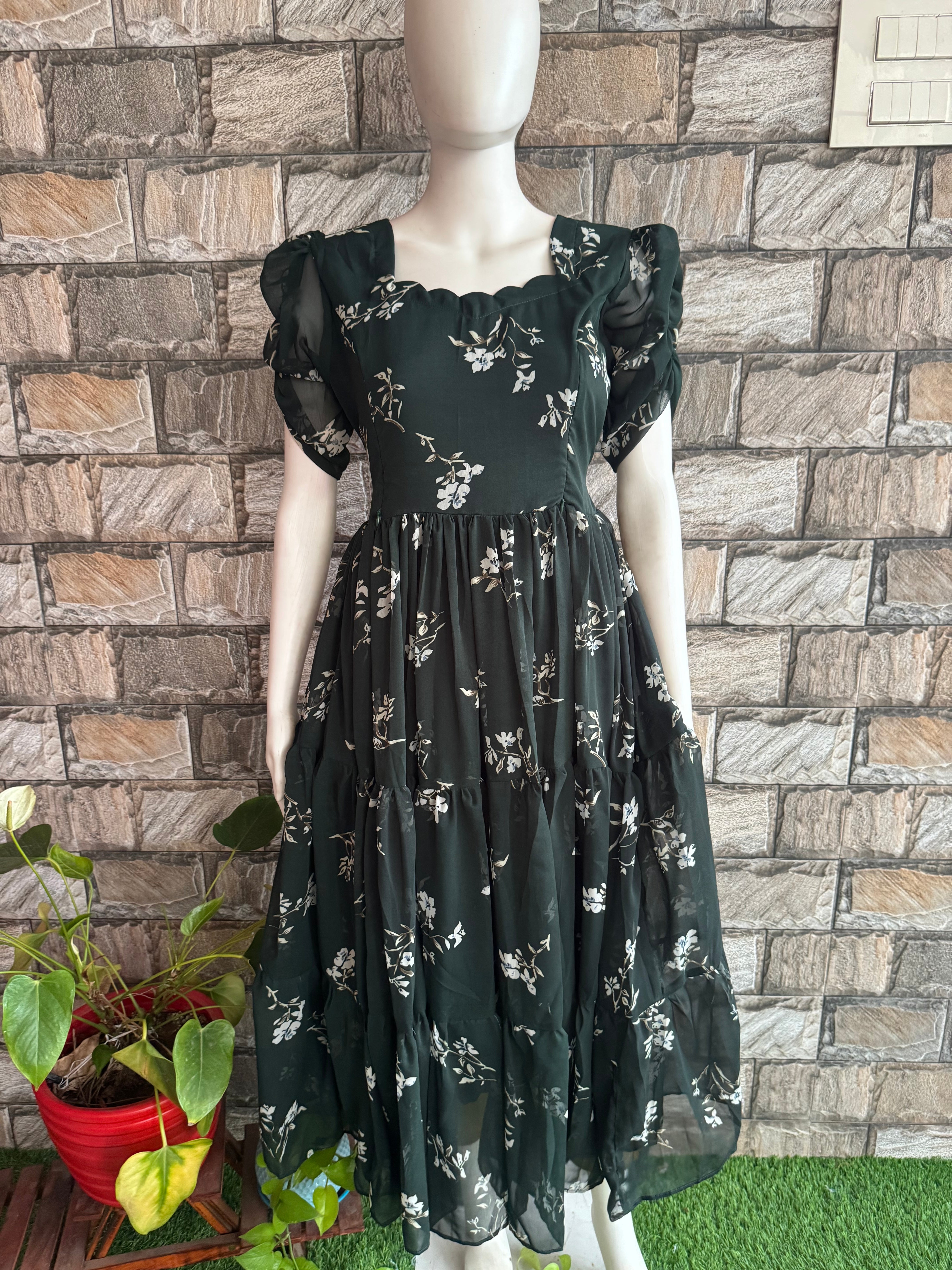 Dark Green Georgette Maternity Feeding maxi