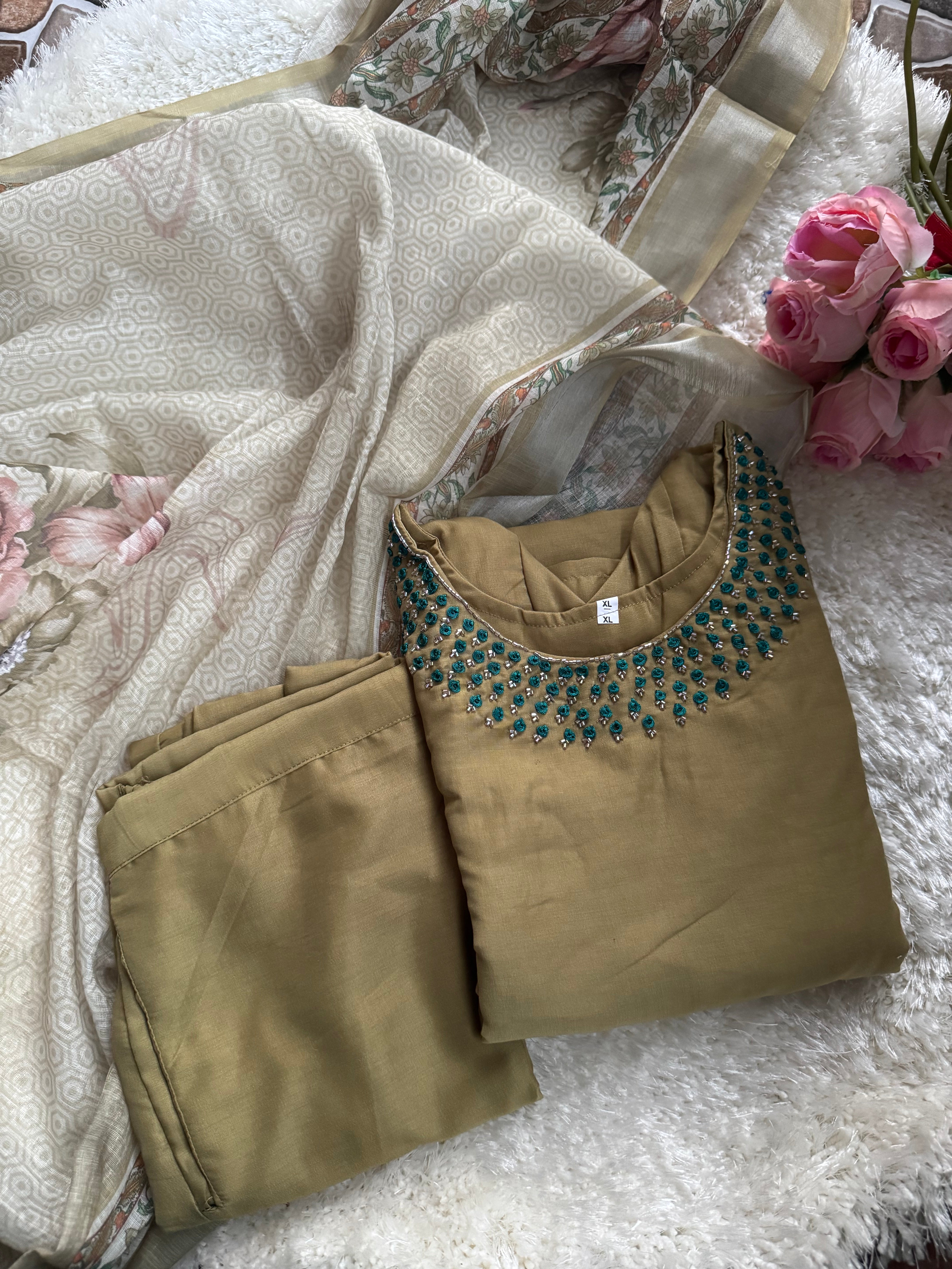 Titanium silk fabric  3 piece Set -Only Feeding Military green