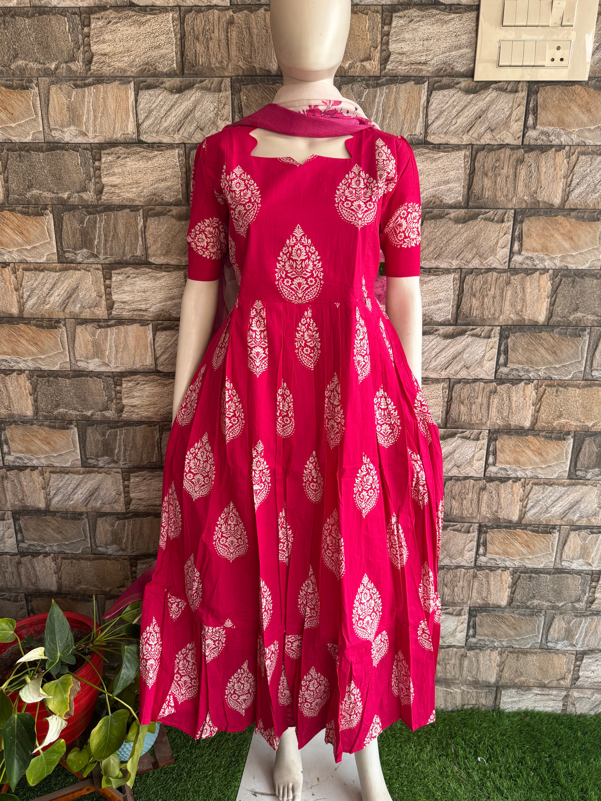 Soft cotton Maternity maxi with dupatta Candy pinki