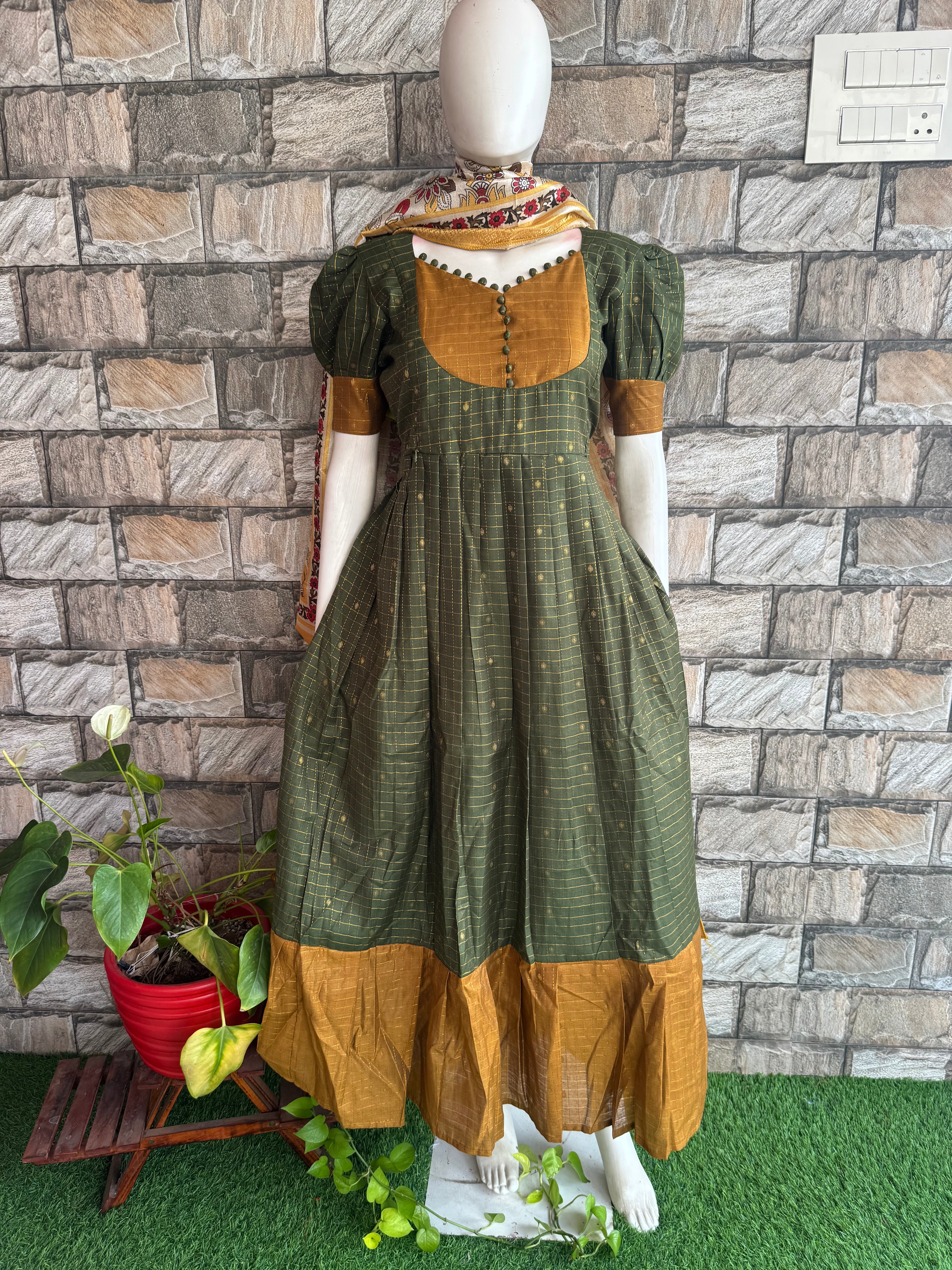 Festive wear Maternity Handloom silk maxi Mahendi