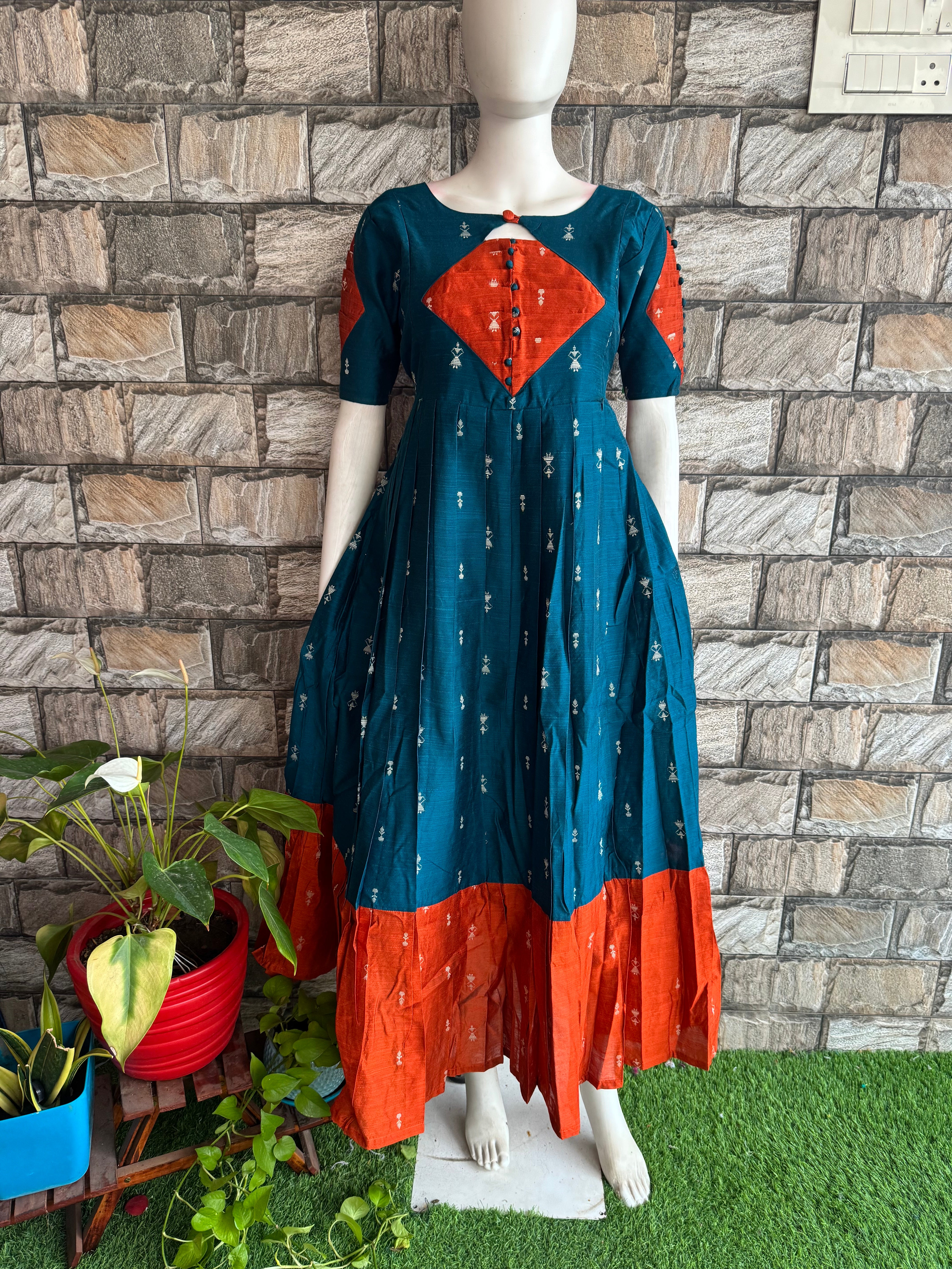 Festive wear Maternity raw silk maxi Rust orange