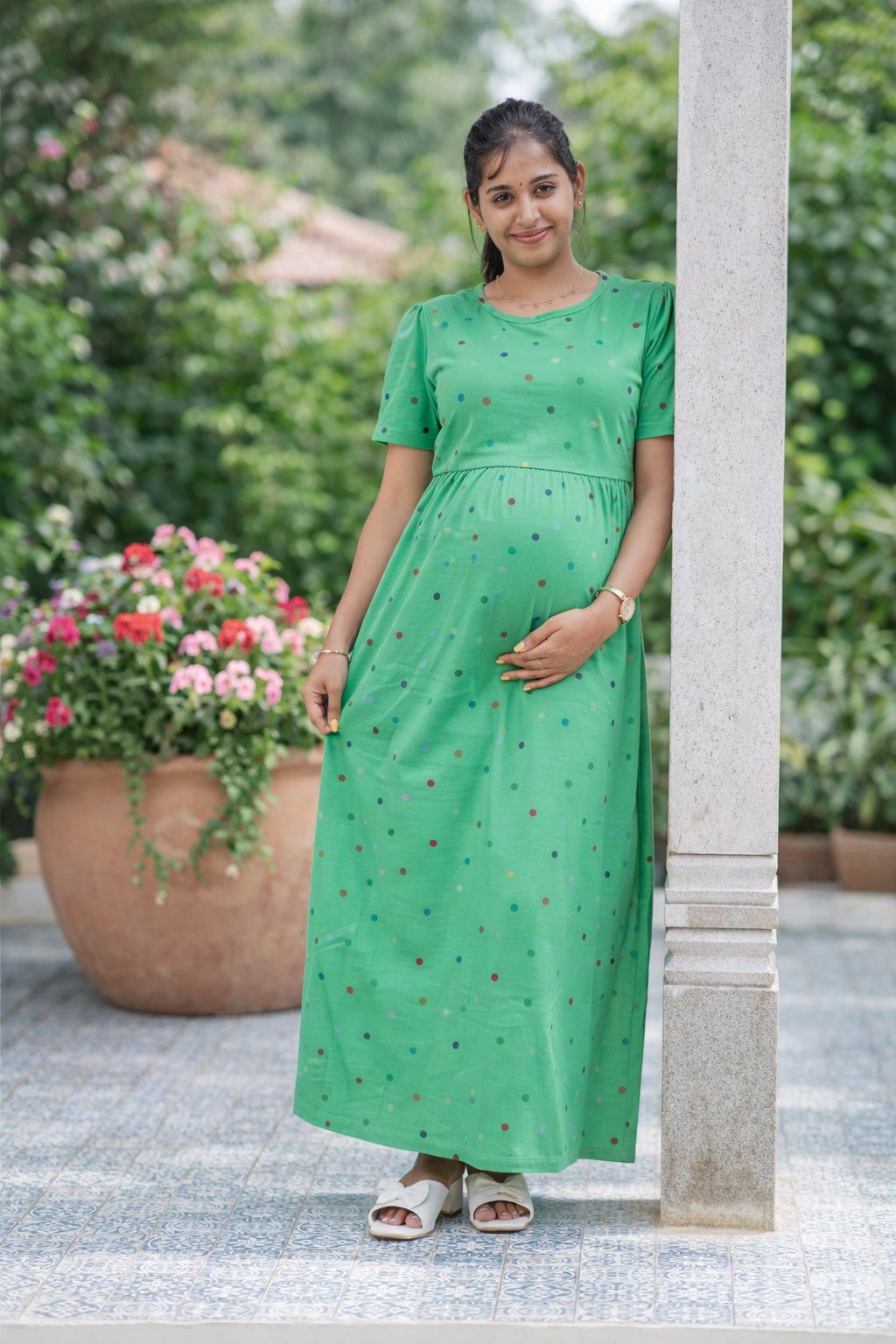 Green Pull up Maternity Maxi