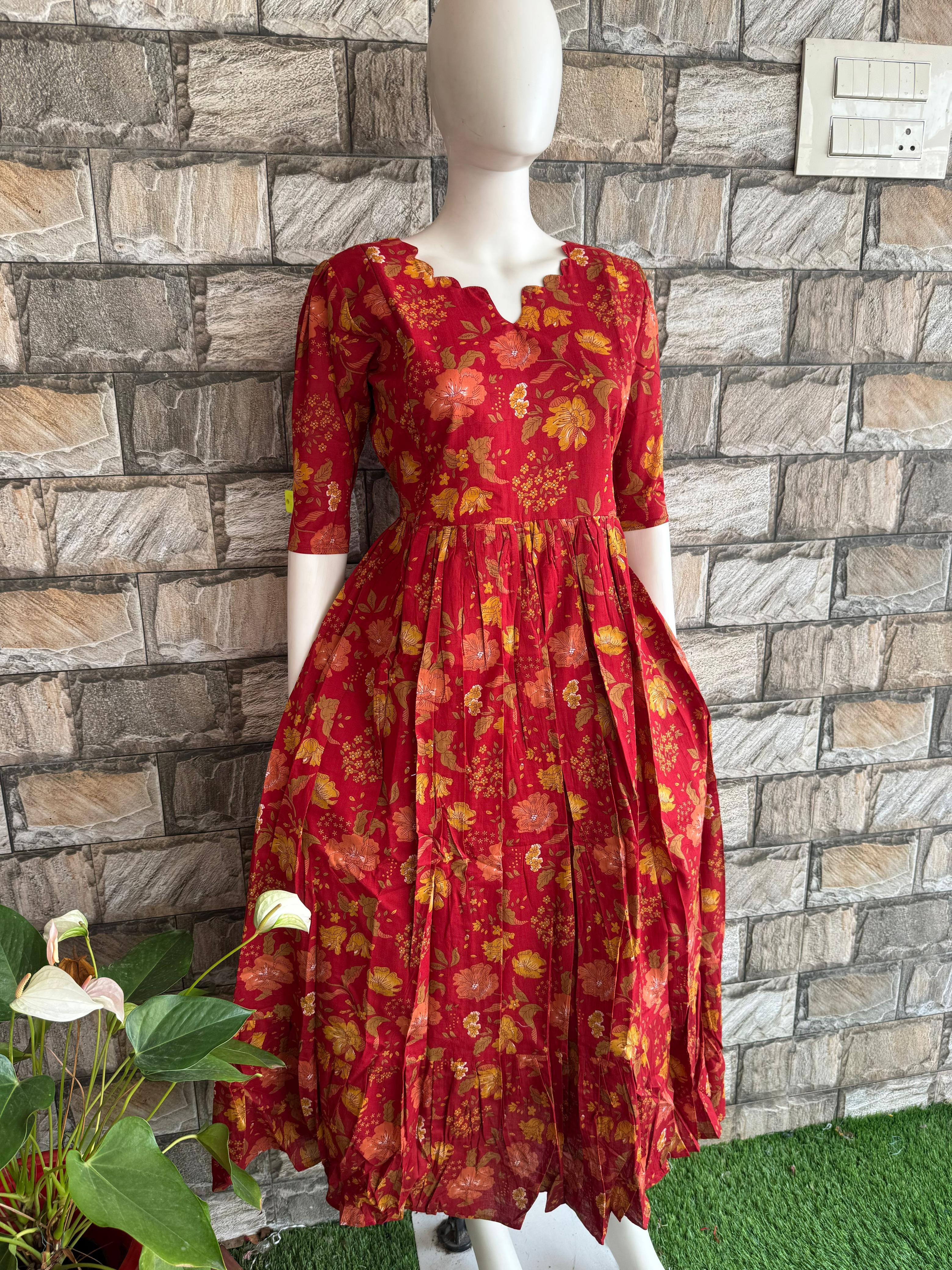 Maroon Floral Cotton Maxi CF132