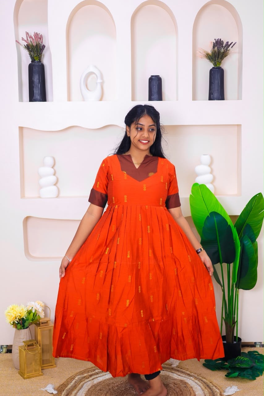 Diwali series Maternity raw silk maxi Coffee rust orange