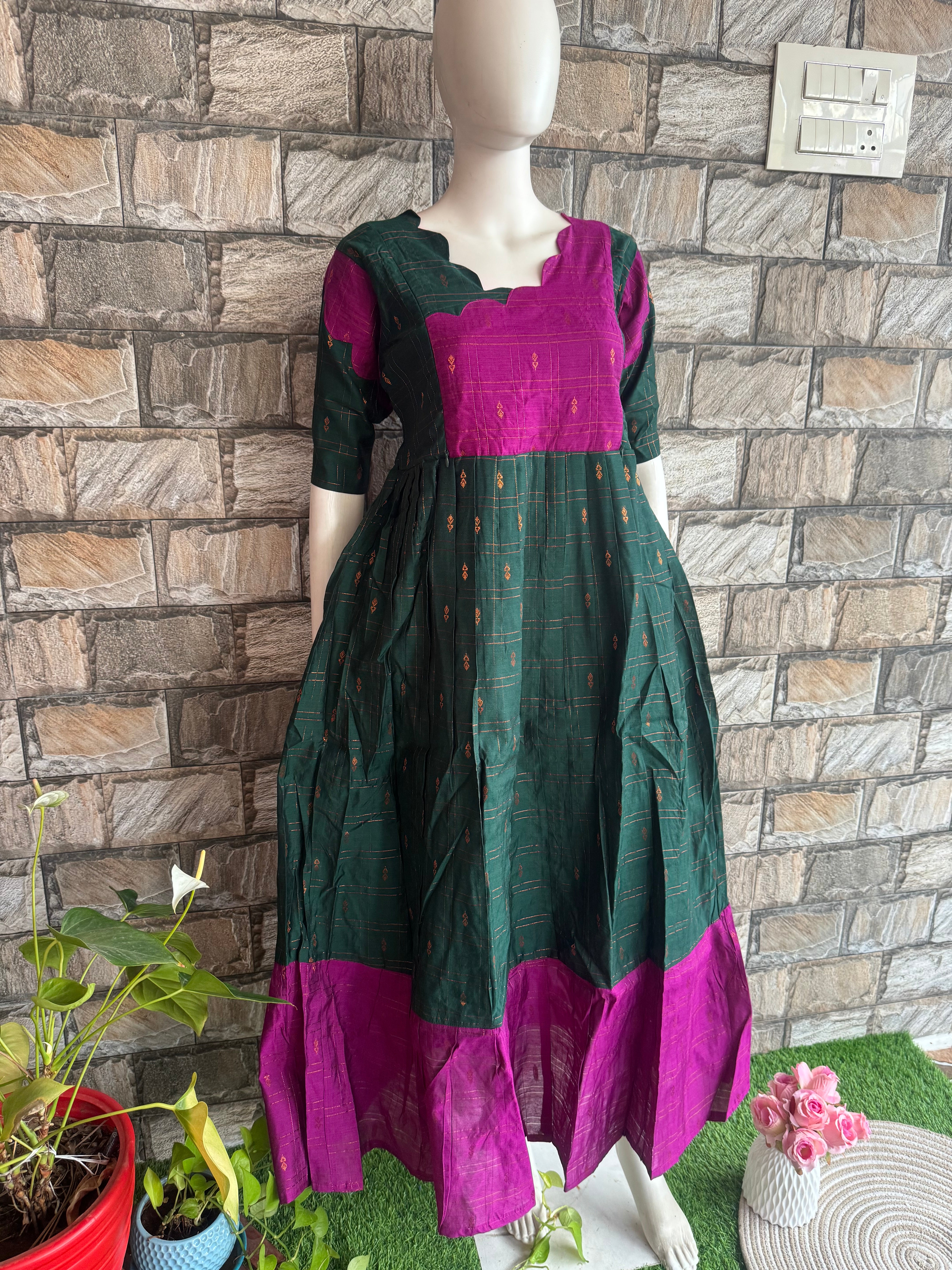 Festive wear Maternity raw silk maxi Bottle green