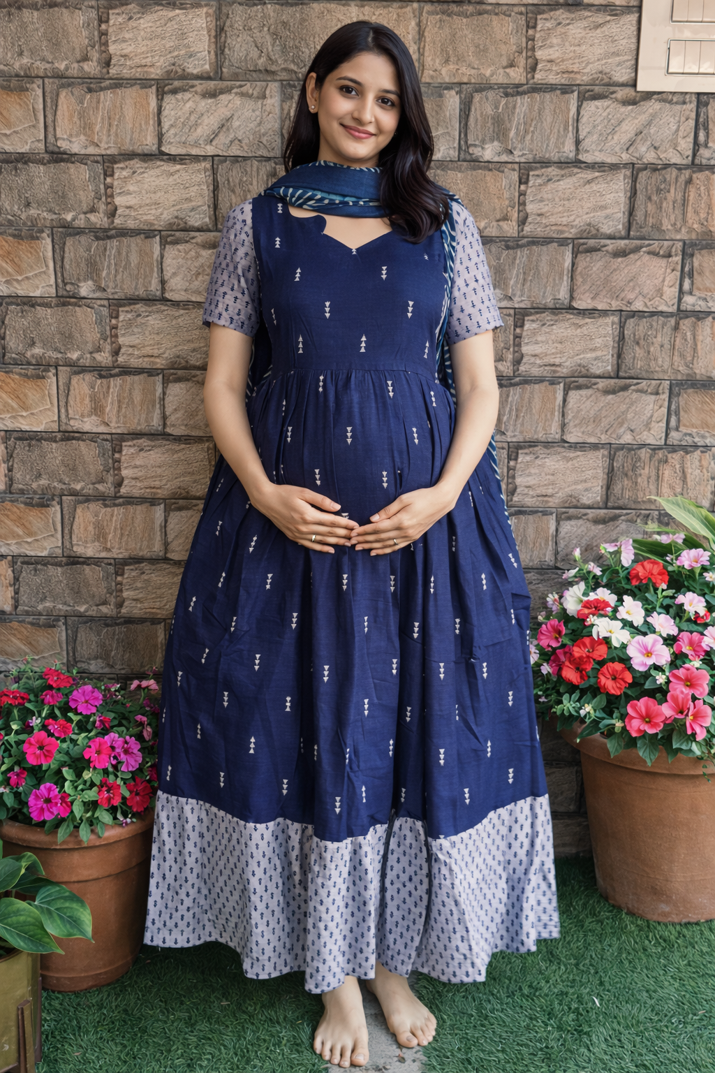 Ujala blue Raw silk Maternity Maxi
