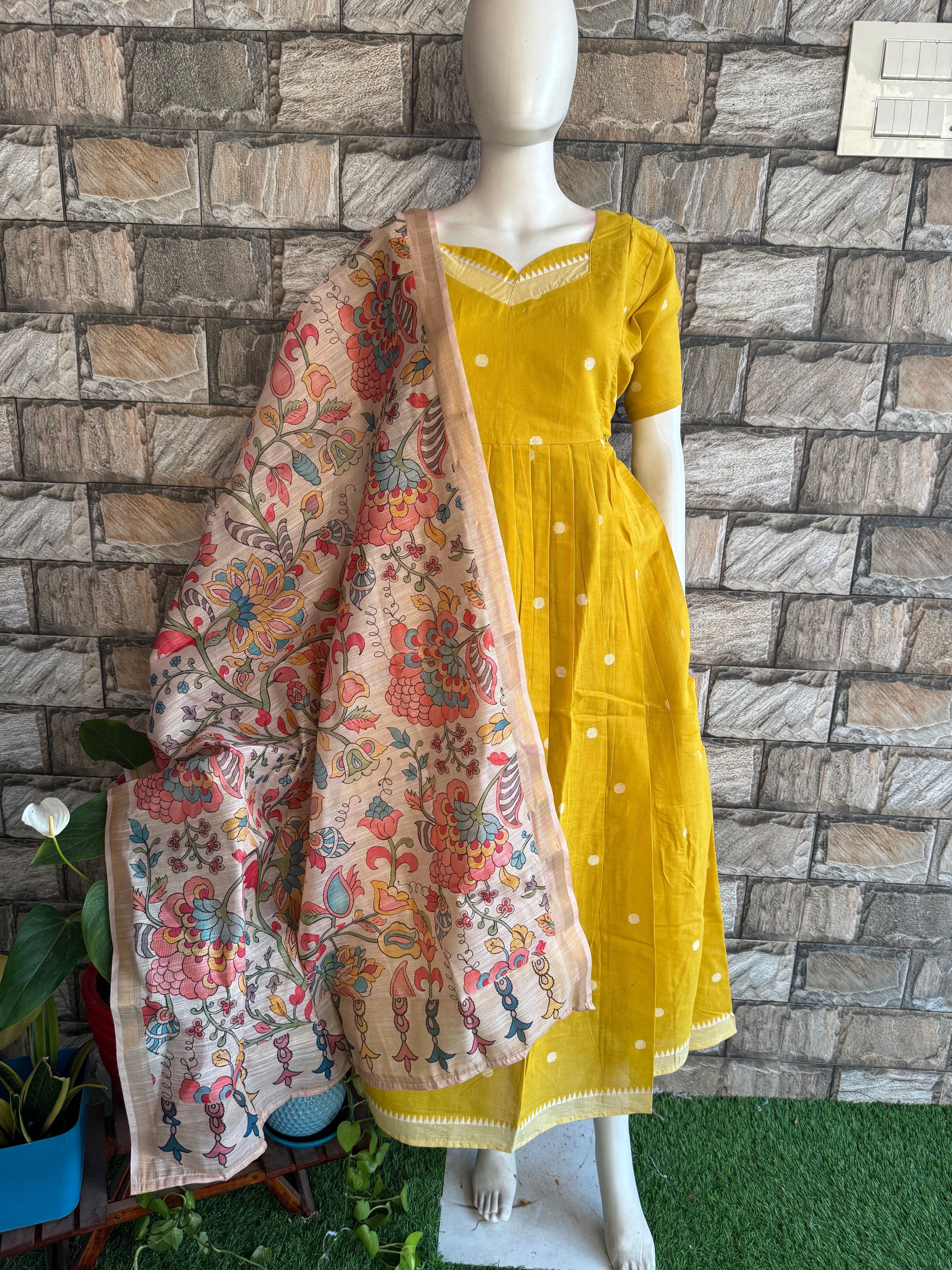 Kota zari Peach kalamkari