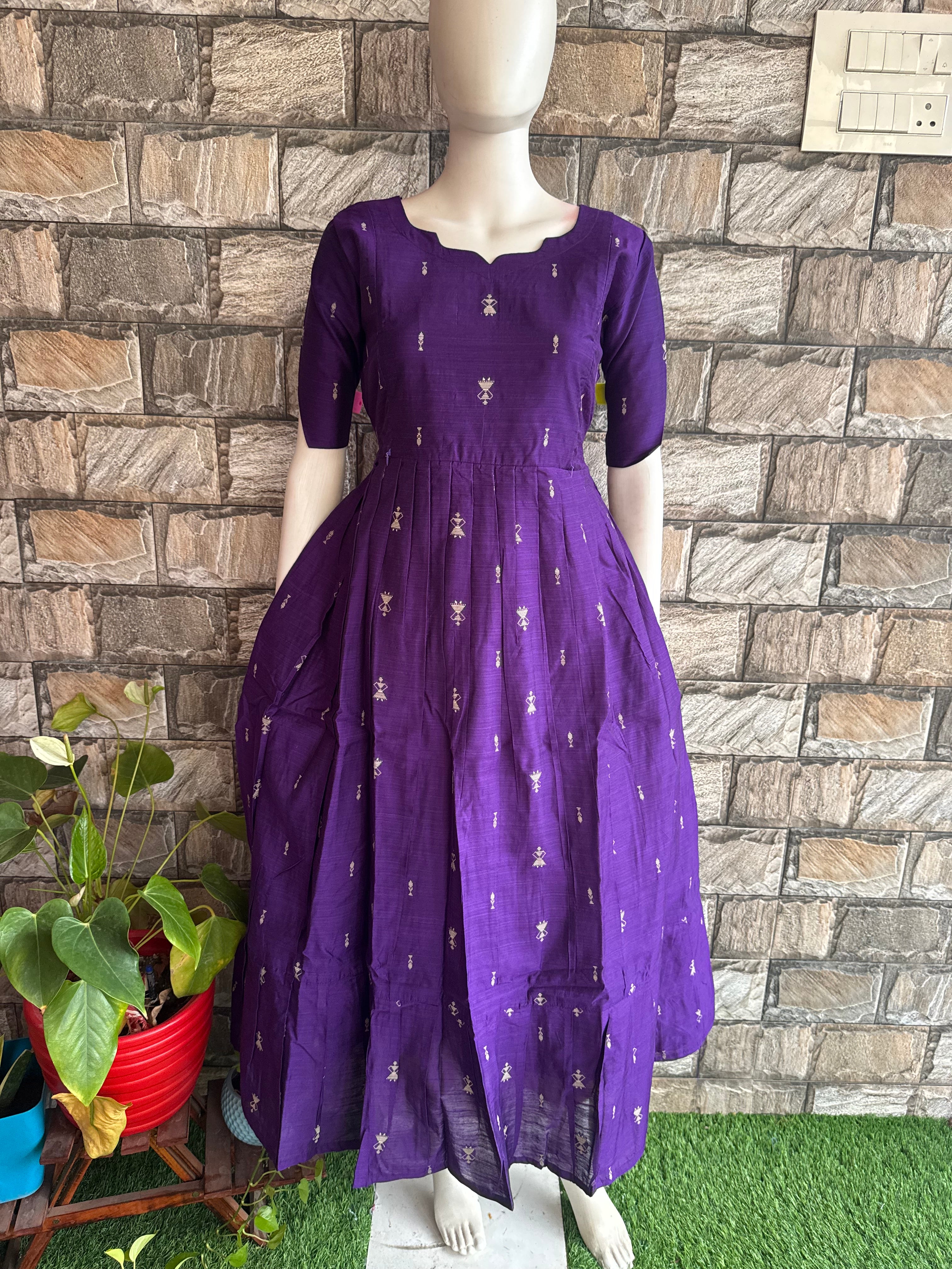 Festive wear Maternity raw silk maxi Brinjal Violet