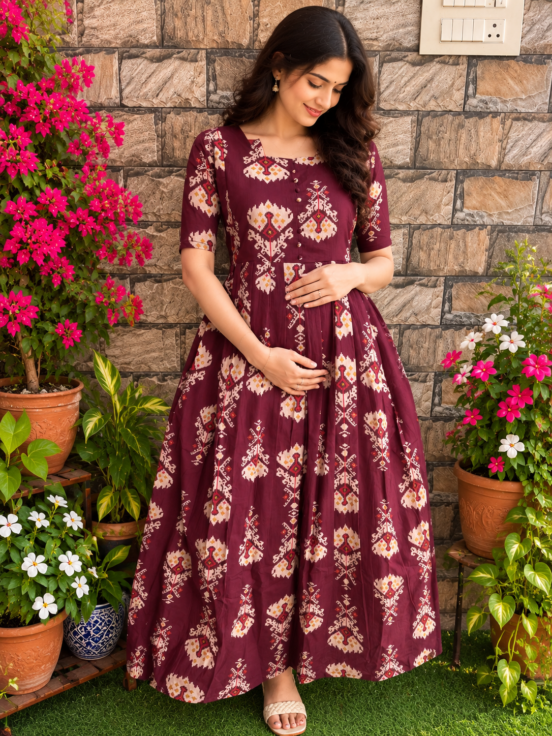 Soft cotton Maternity maxi faded pale wine