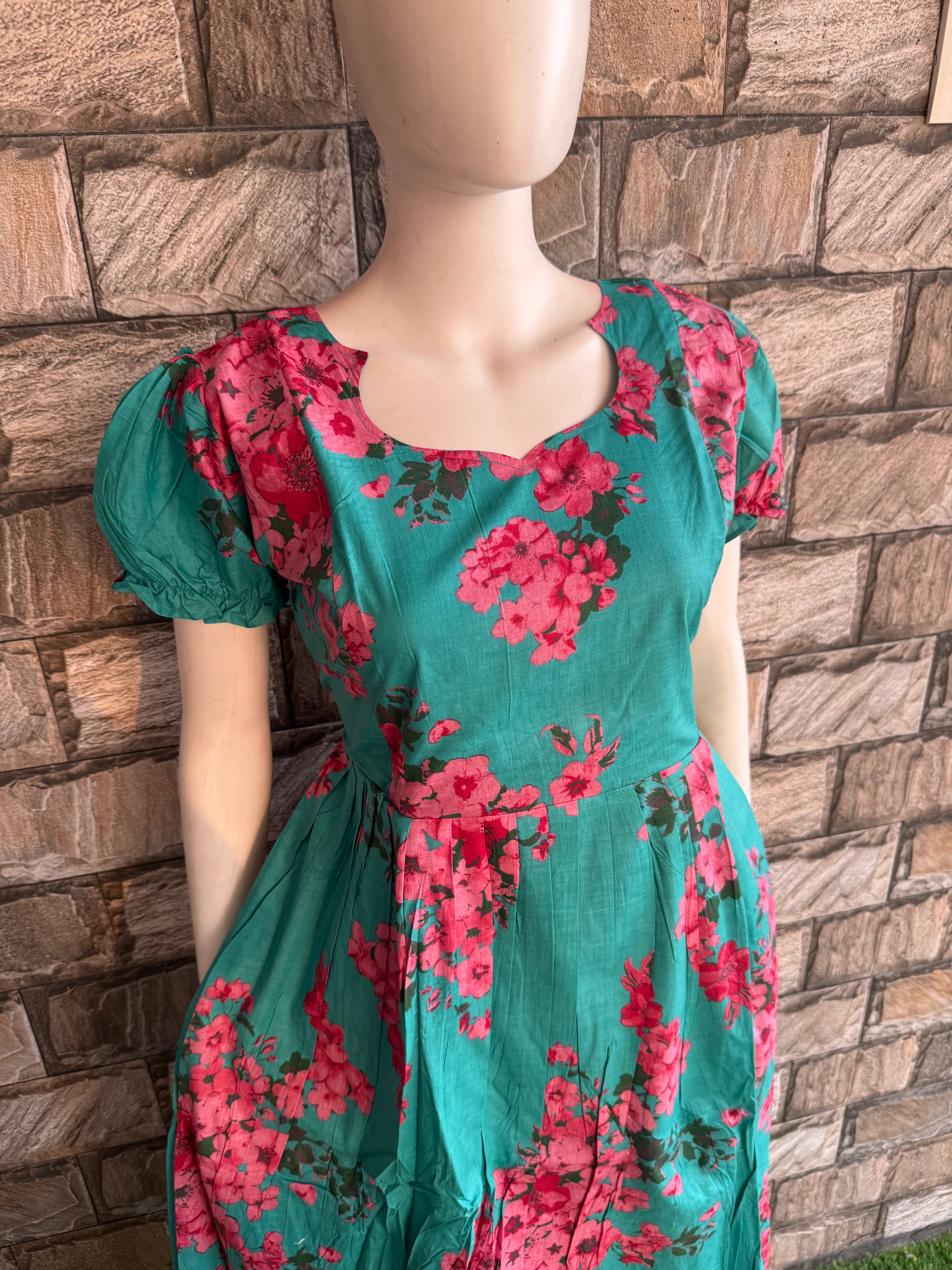 Sea blue cotton Maternity maxi