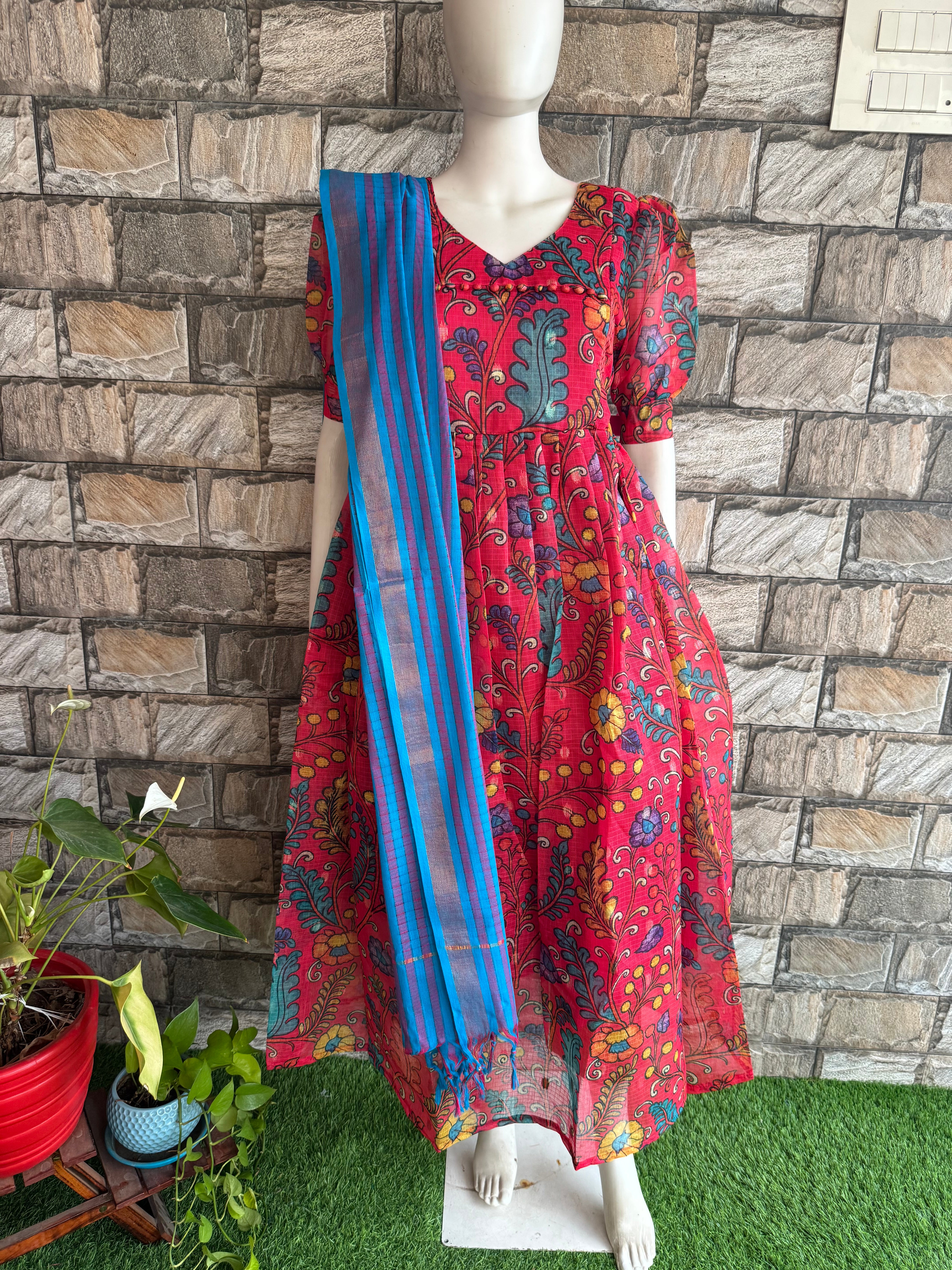 Pure handloom cotton  Dupatta Magenta Pink Blue