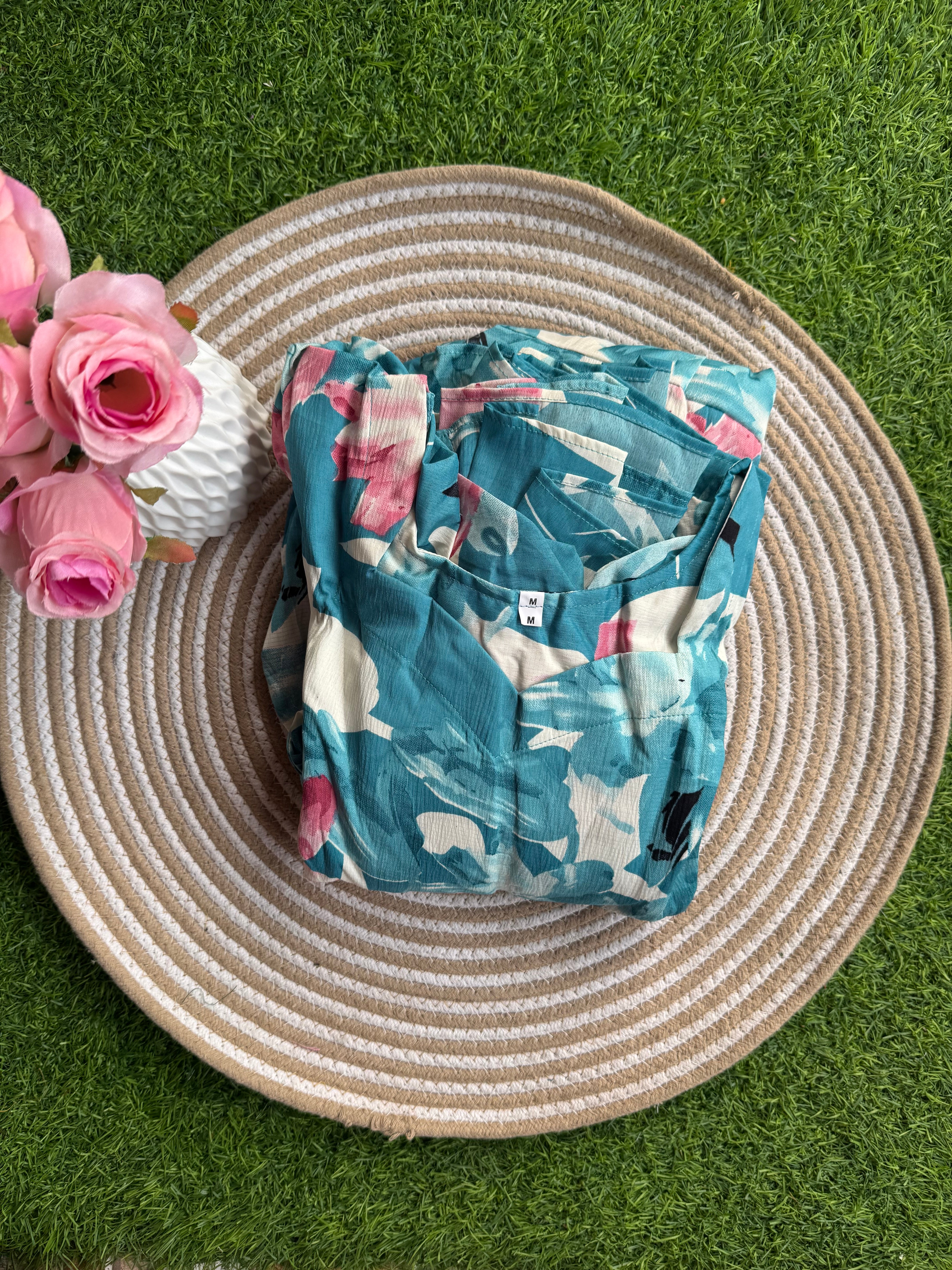 Teal blue delta Crepe maternity maxi