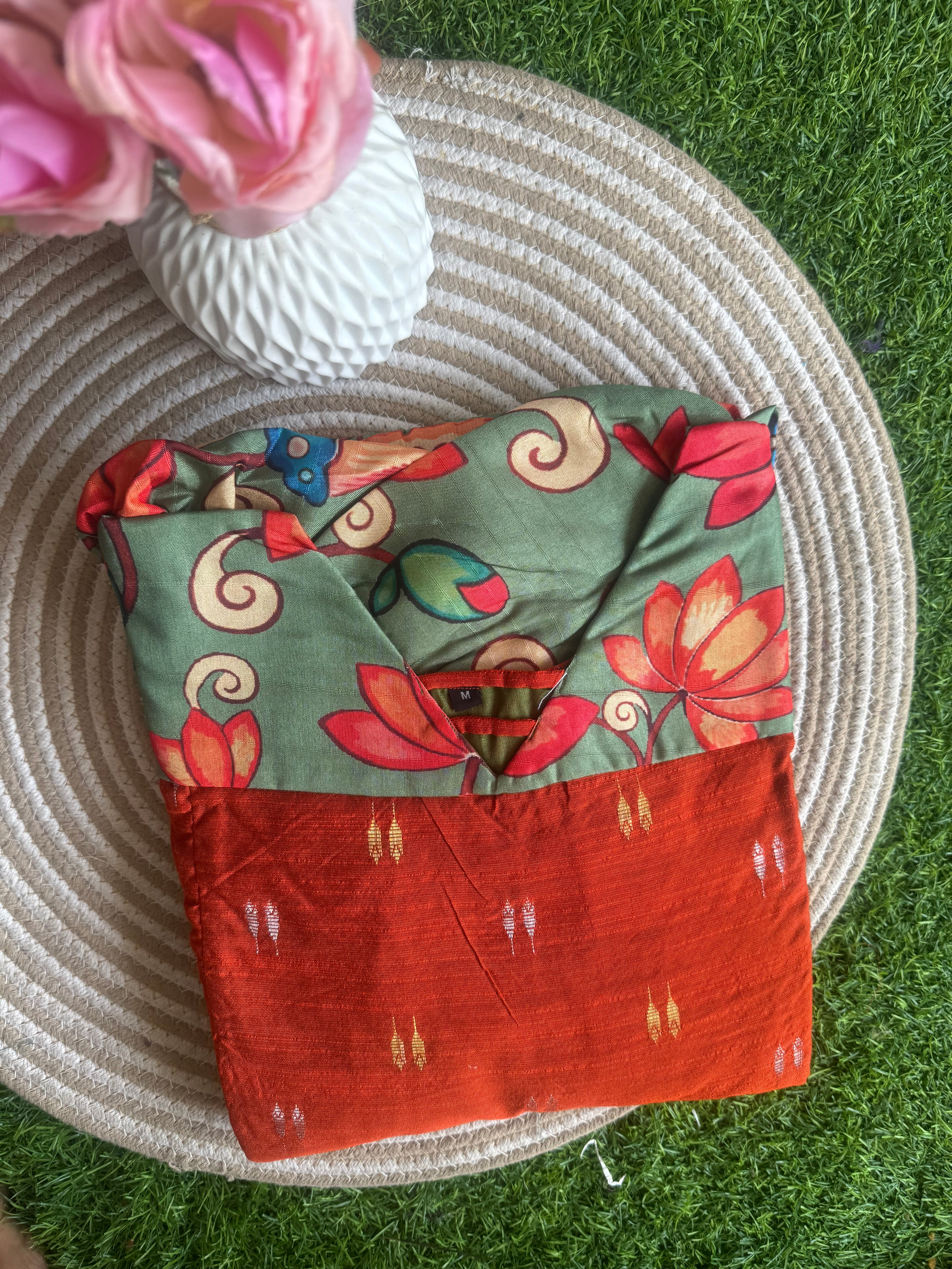 Chanderi Raw silk Maternity maxi Kalamkari