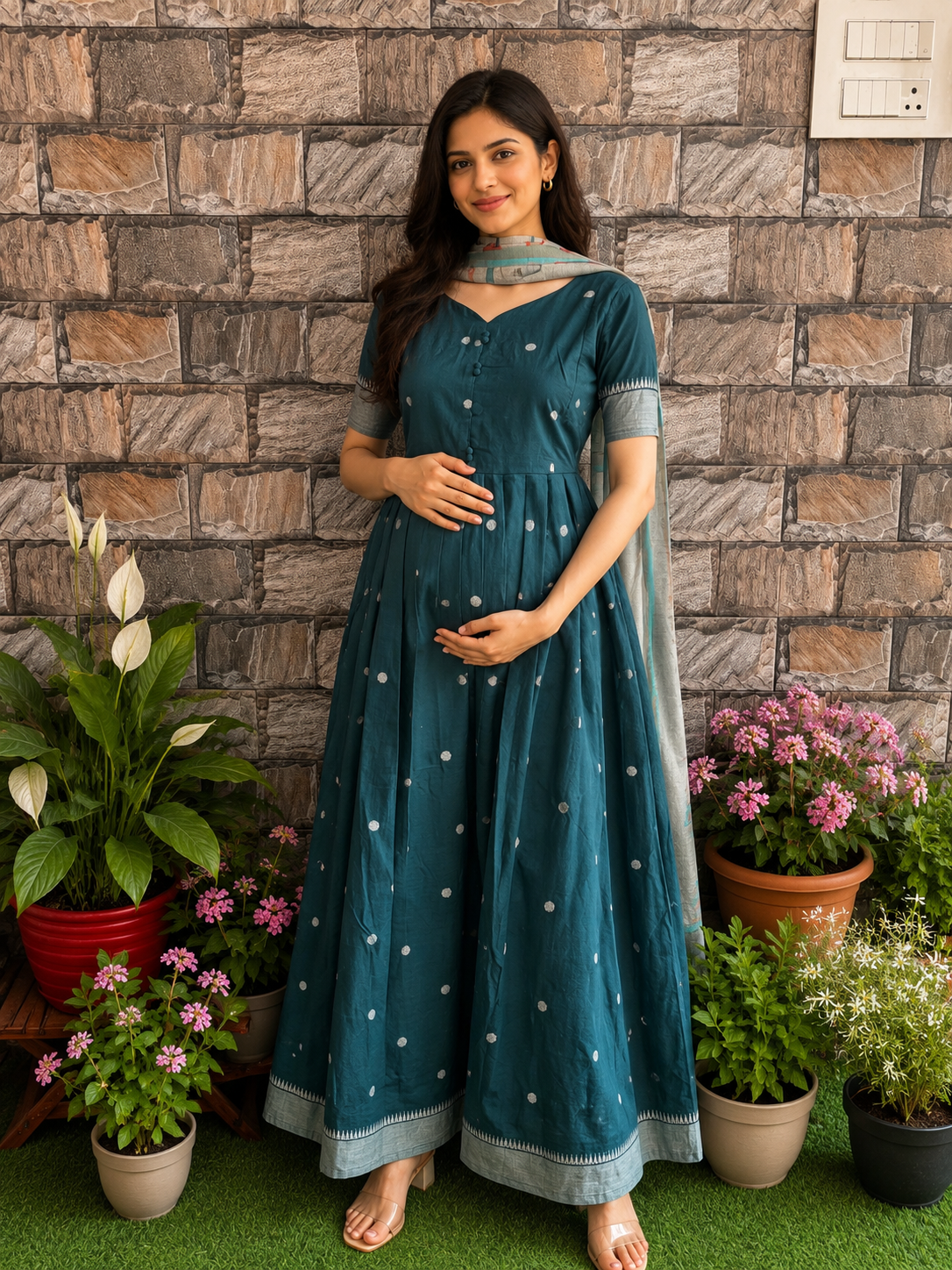 Maternity maxi Handloom cotton Best price Rama Green