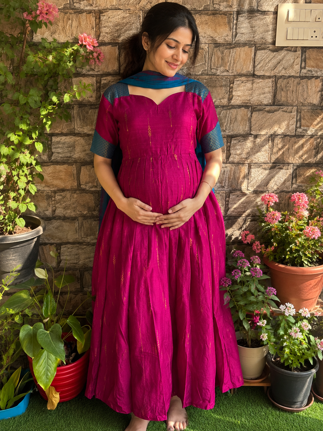 Festive wear Maternity raw silk maxi Chindrella