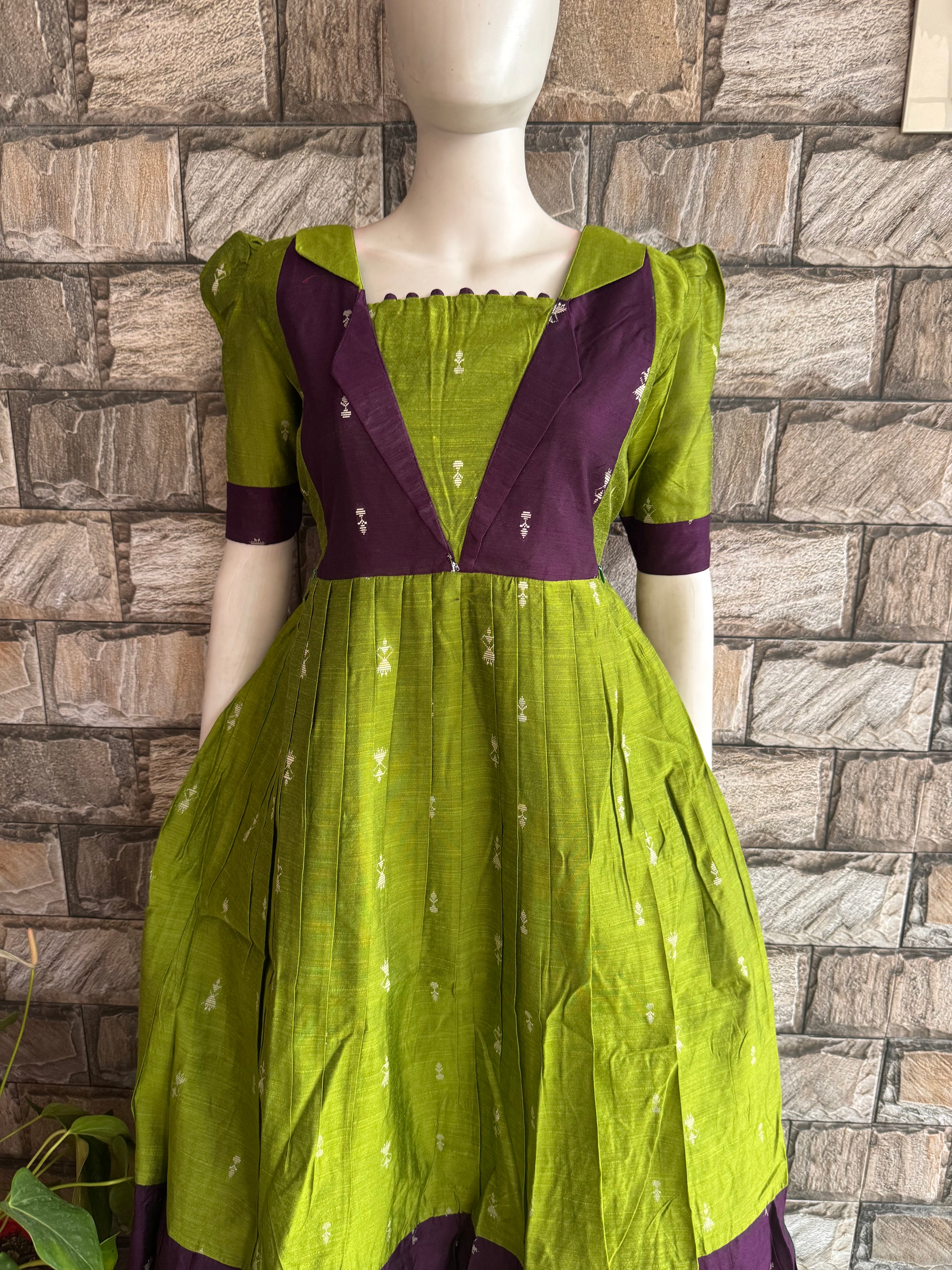 Festive wear Maternity raw silk maxi Olive green