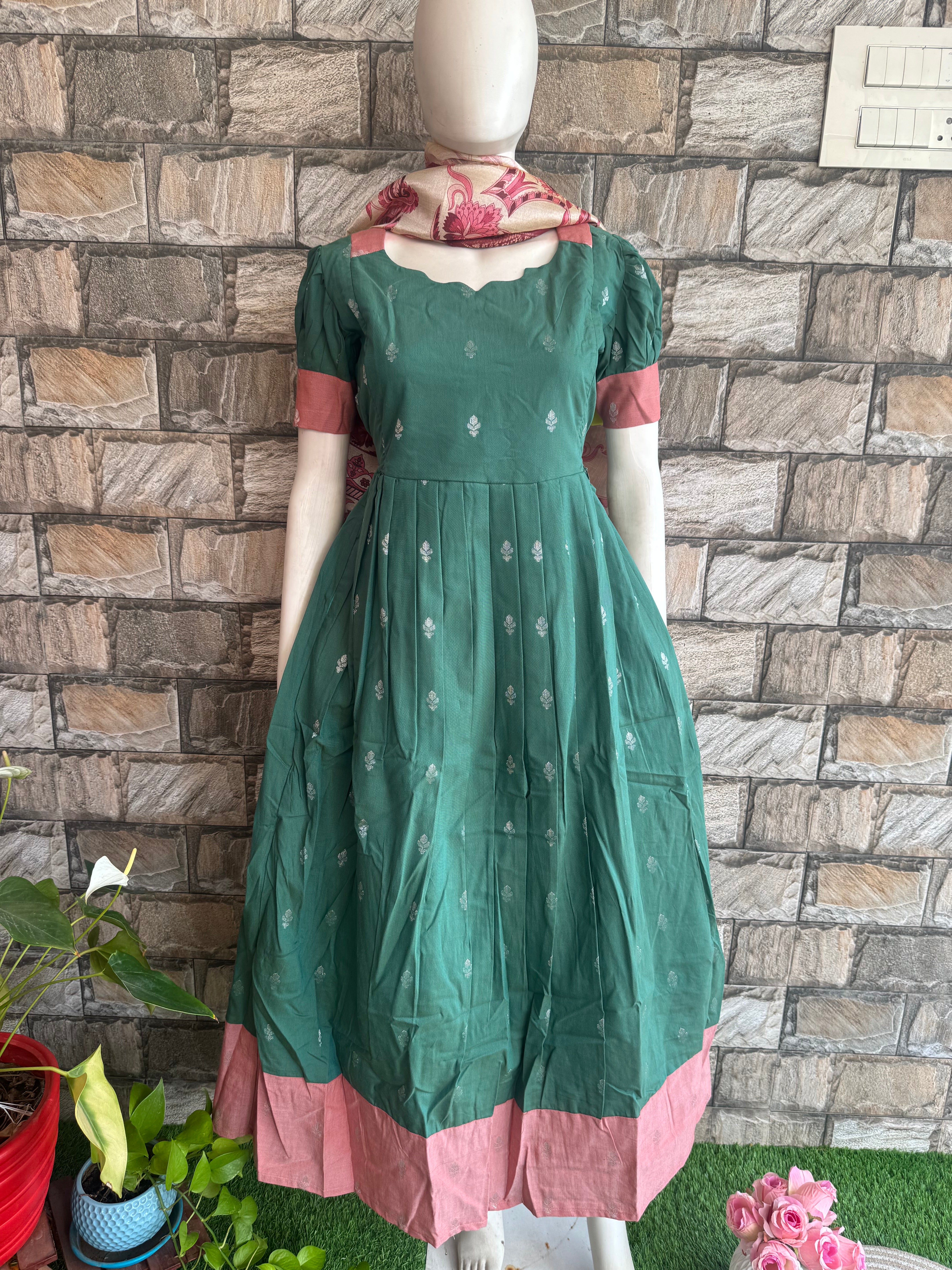 Festive wear Maternity silk handloom maxi English Green