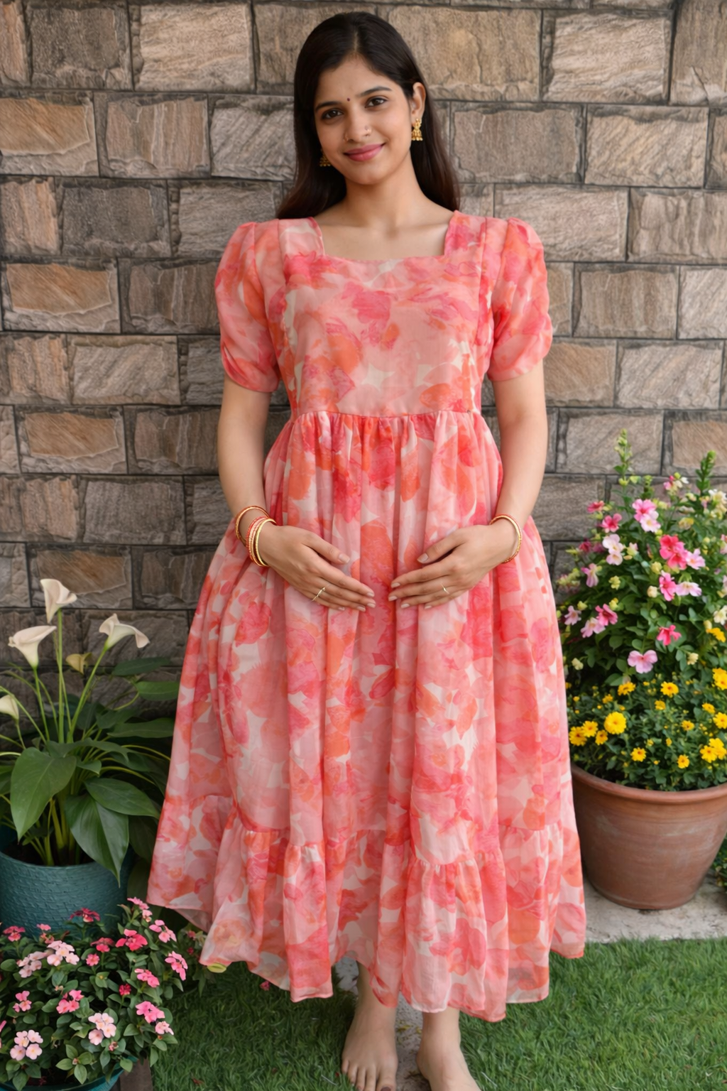 Peach Georgette Materinity & Feeding Maxi Comfy Collectionss Peach Georgette Materinity & Feeding Maxi Comfy Collectionss