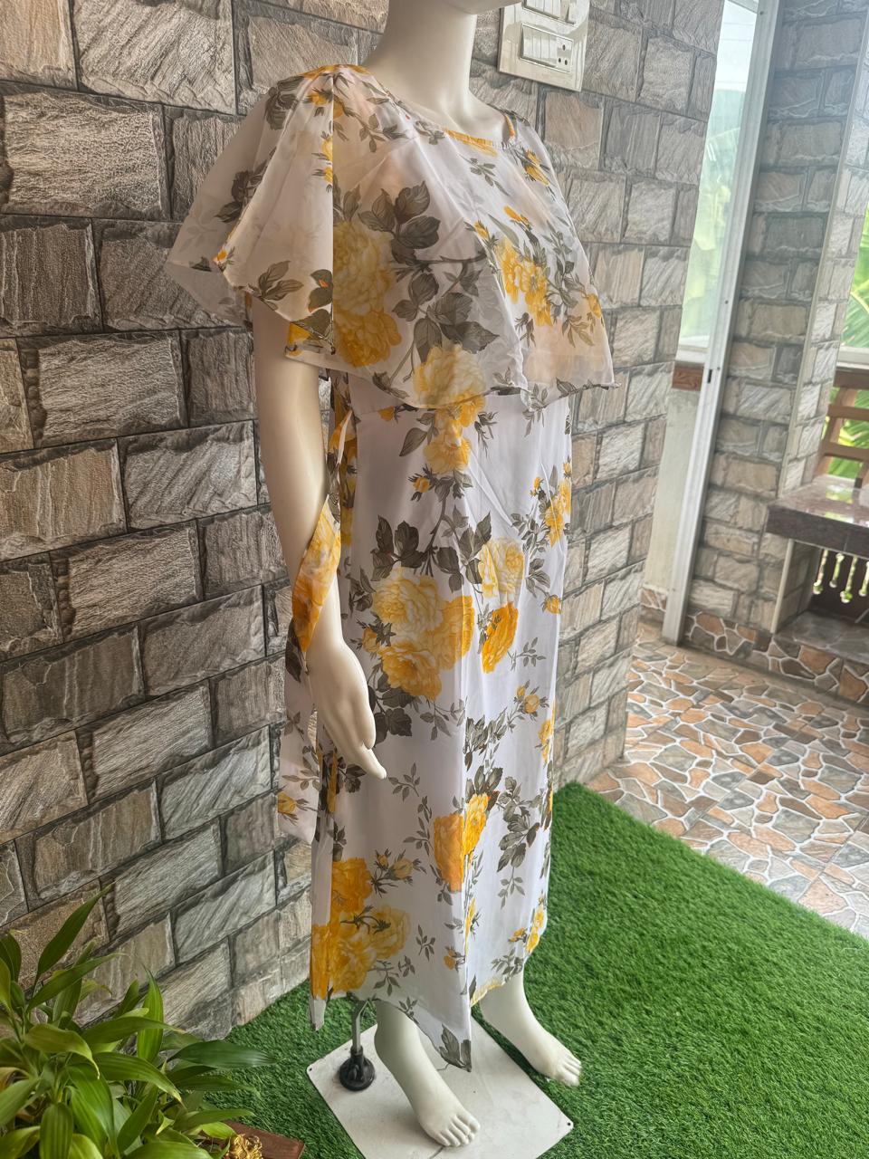 white yellow flower georgette