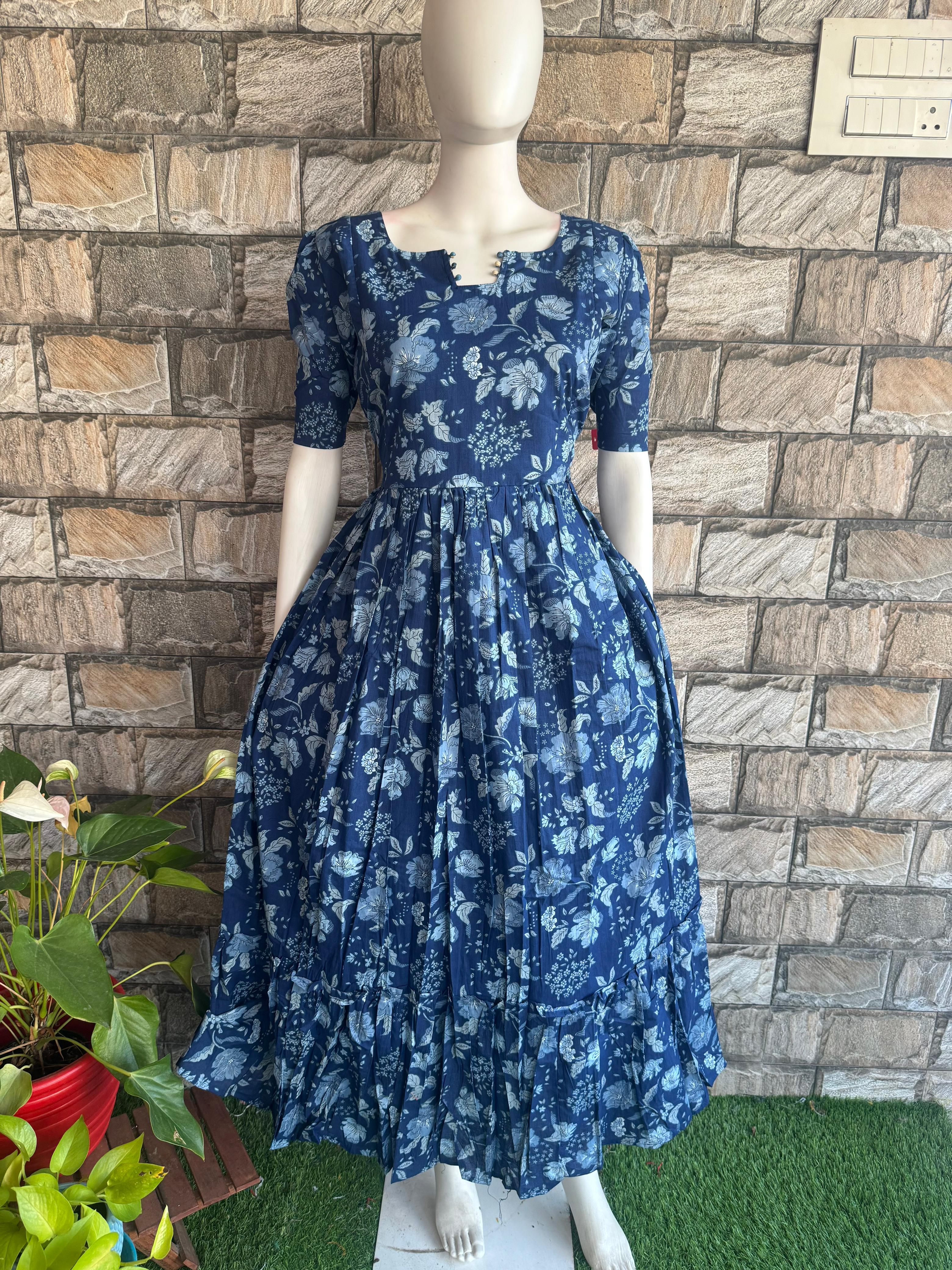 Navy Blue Floral Cotton Maxi CF123