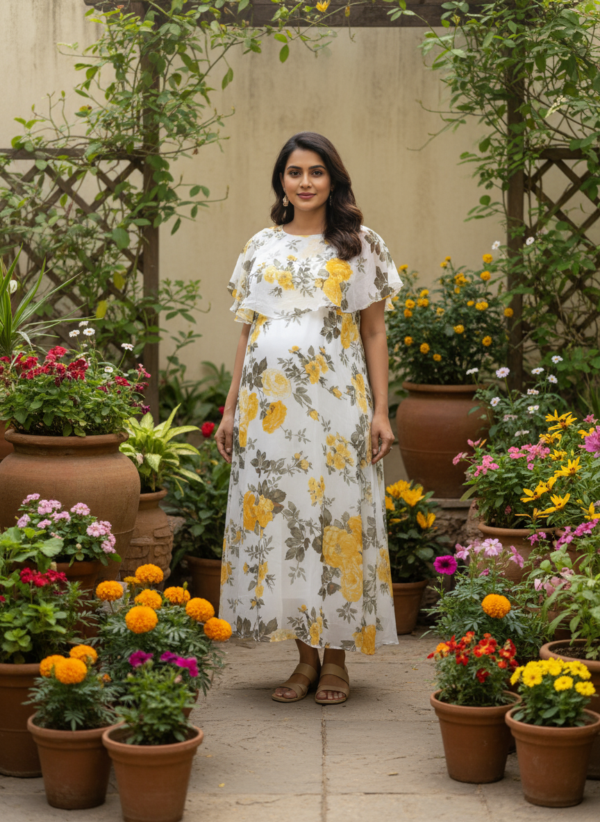 white yellow flower georgette