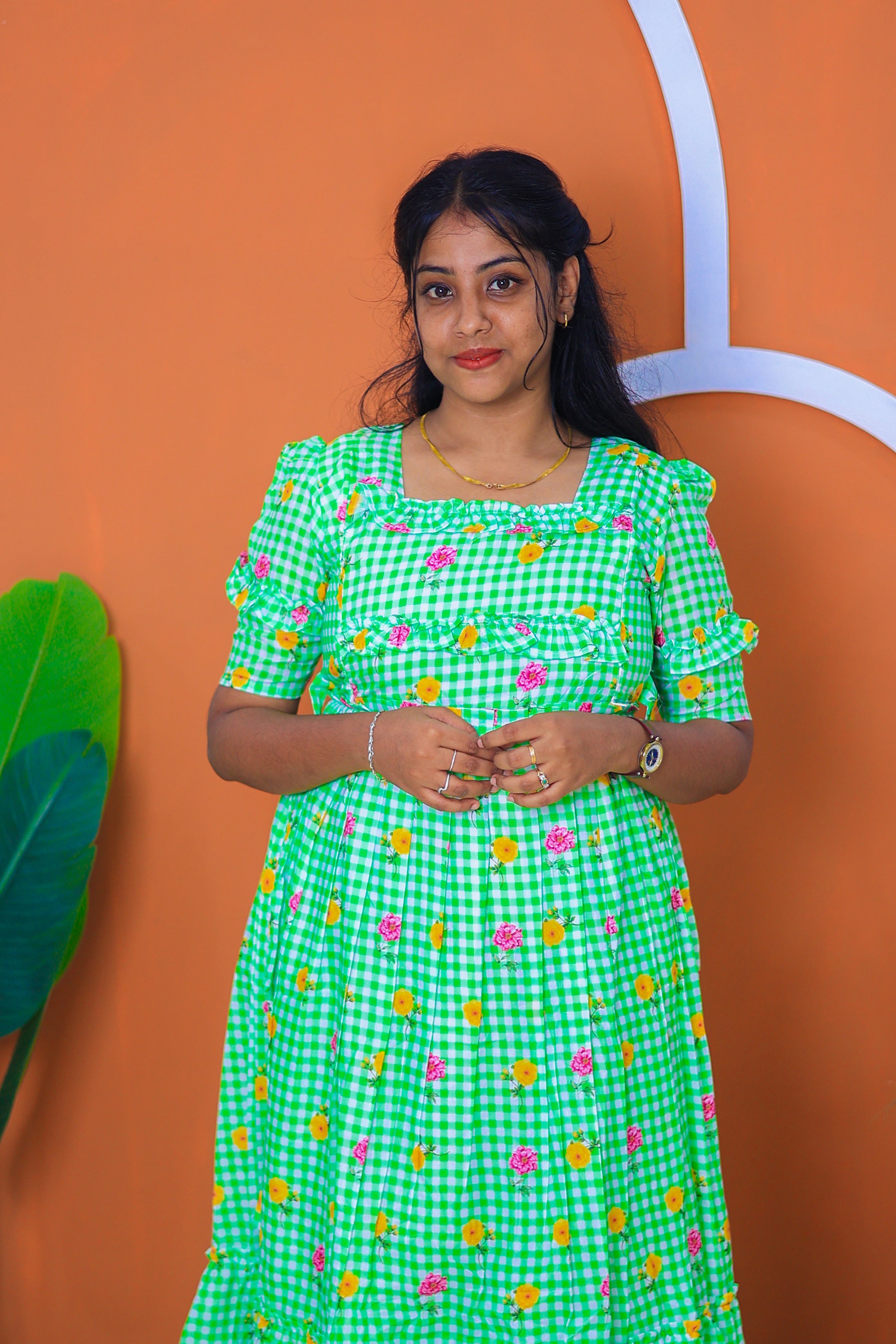 Mul chanderi cotton Maternity Feeding maxi - Parrot
