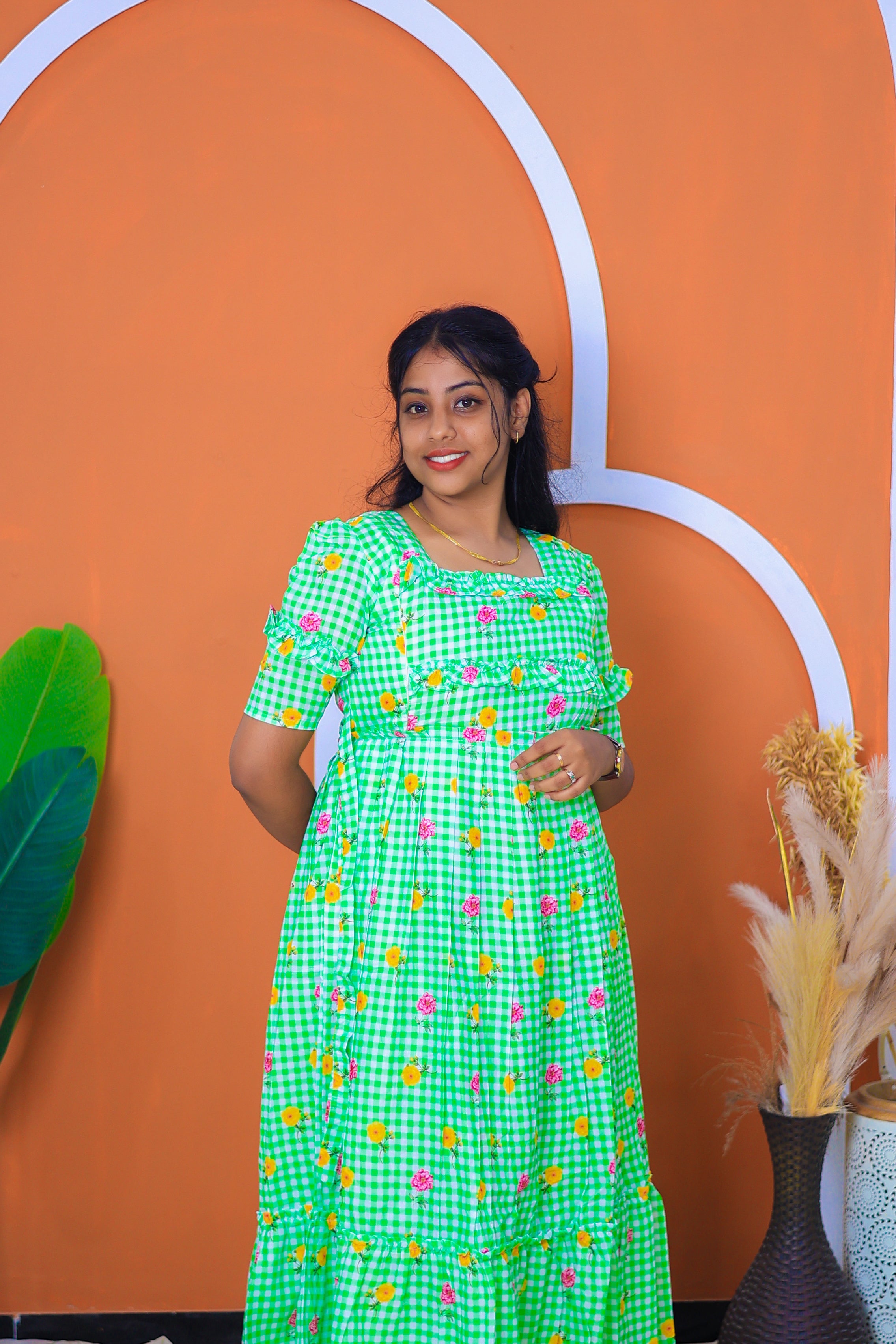 Mul chanderi cotton Maternity Feeding maxi - Parrot