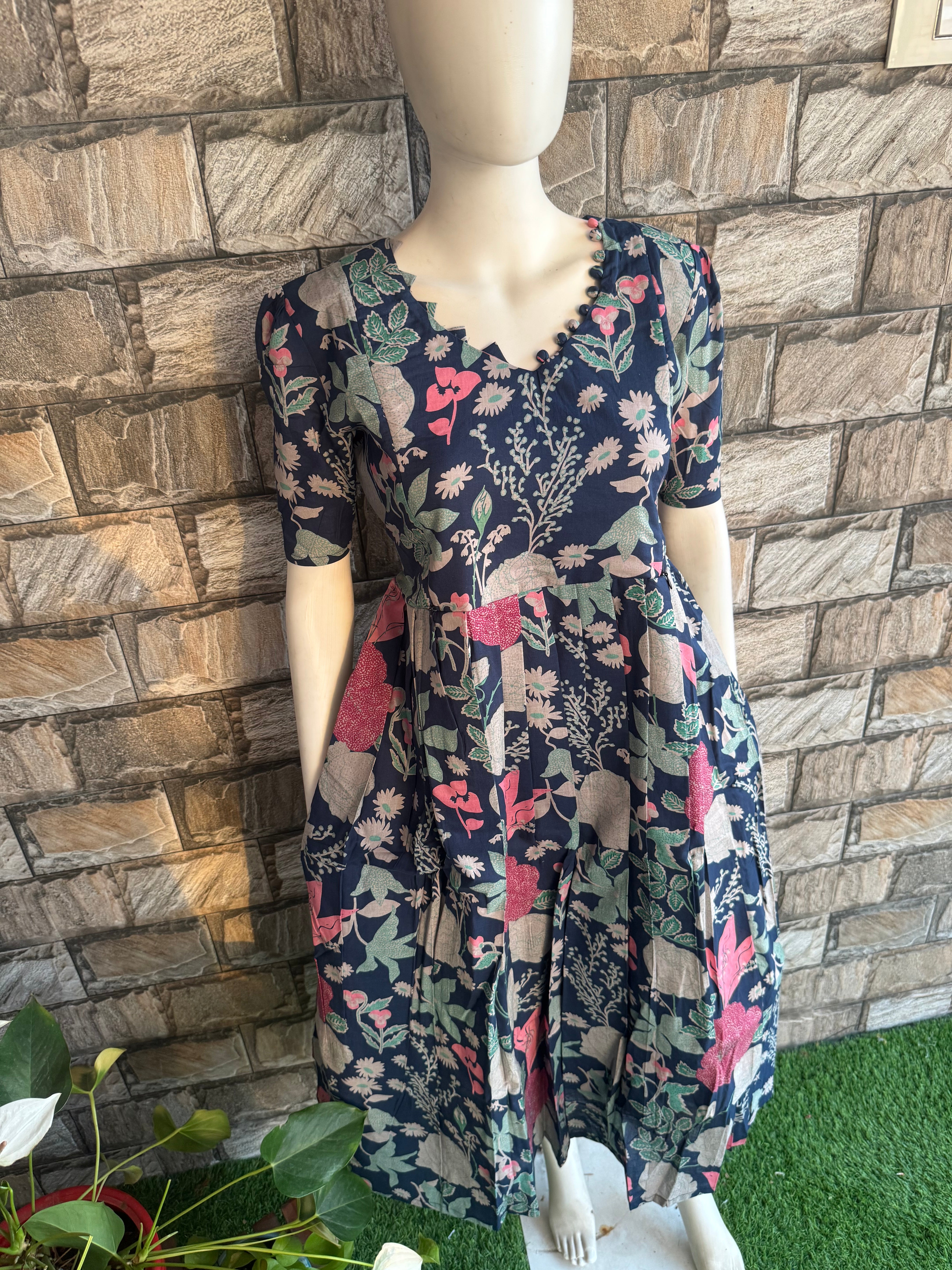 Pale navy Blue Cotton Maternity Maxi