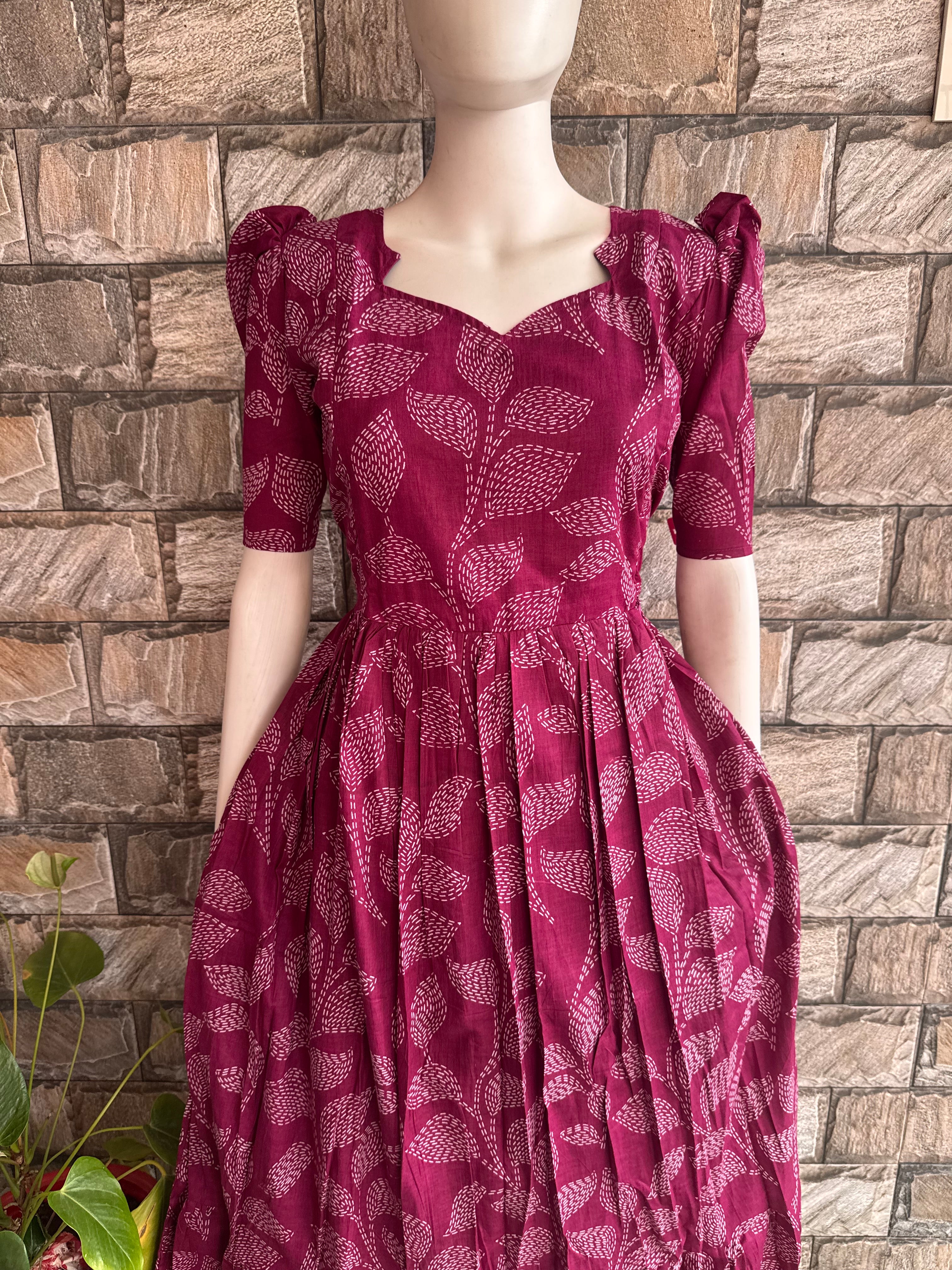 Pure soft cotton Maternity maxi  - Maroon Leaf