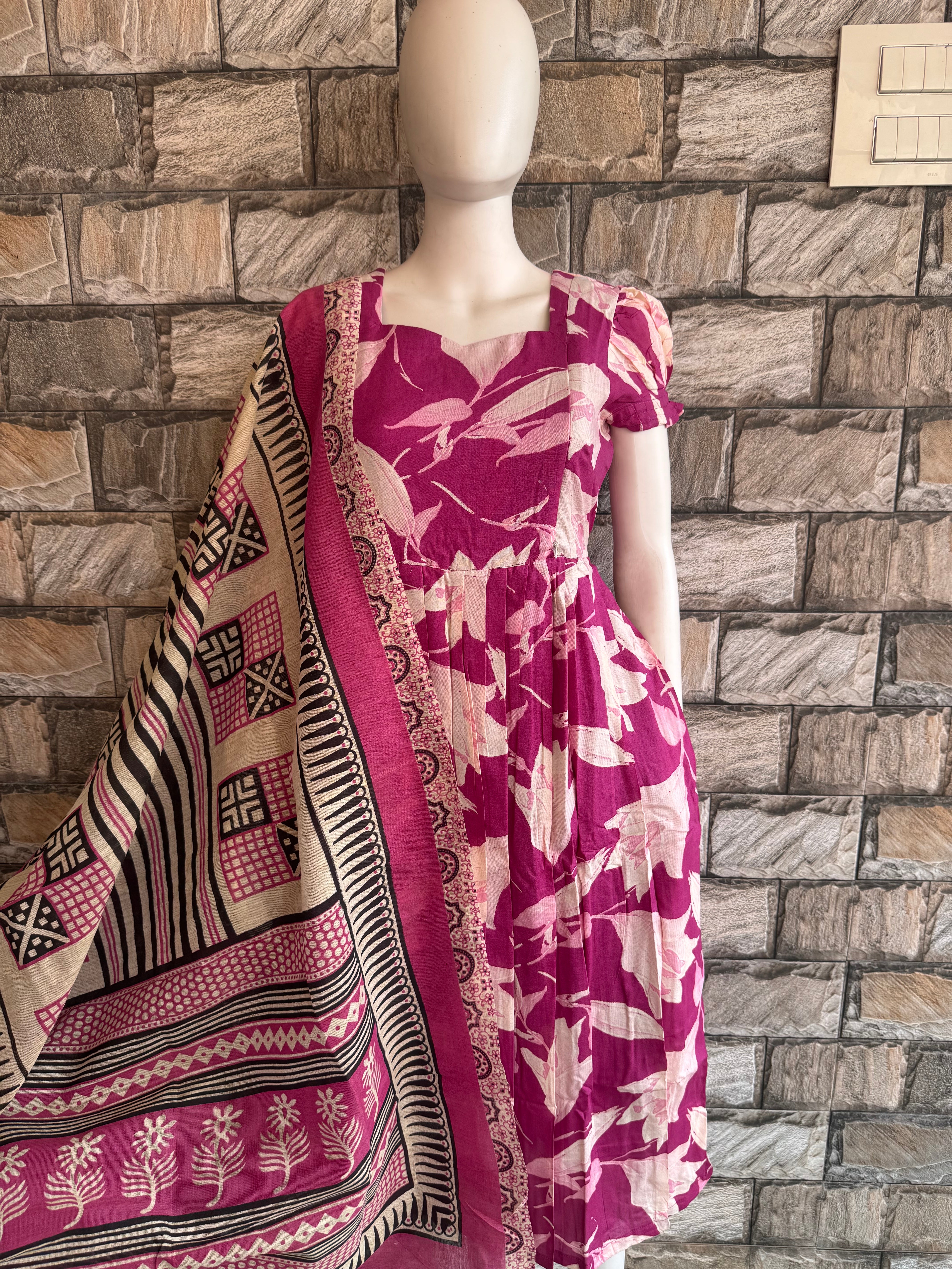 Pink checked Madhubhani Dupatta