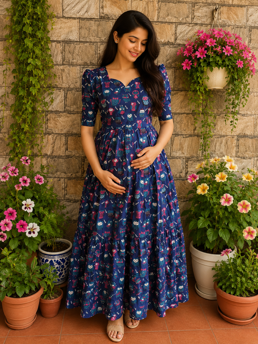 Budget  soft cotton Maternity maxi Navy