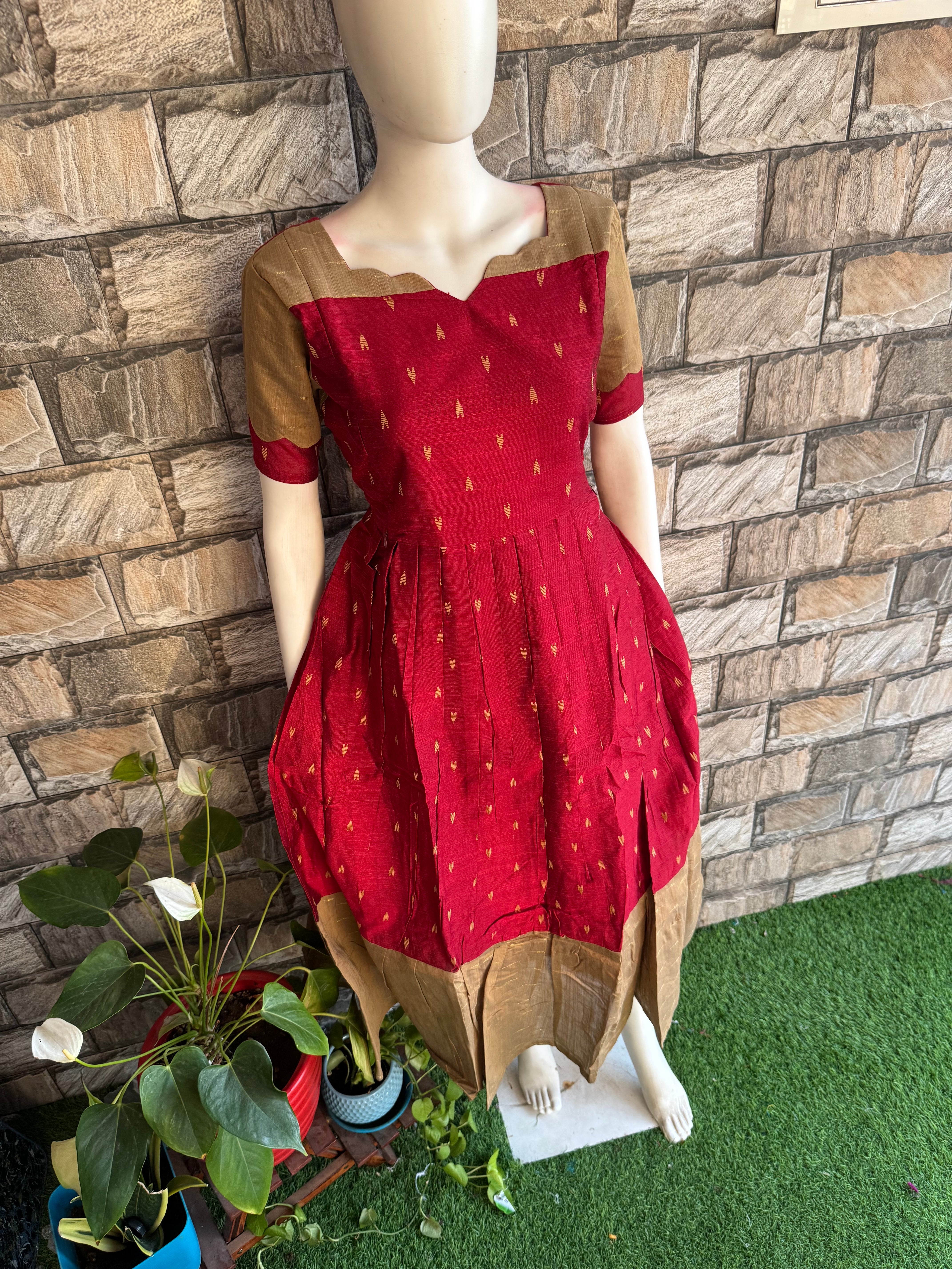 Festive wear Maternity raw silk maxi Maroon blossom