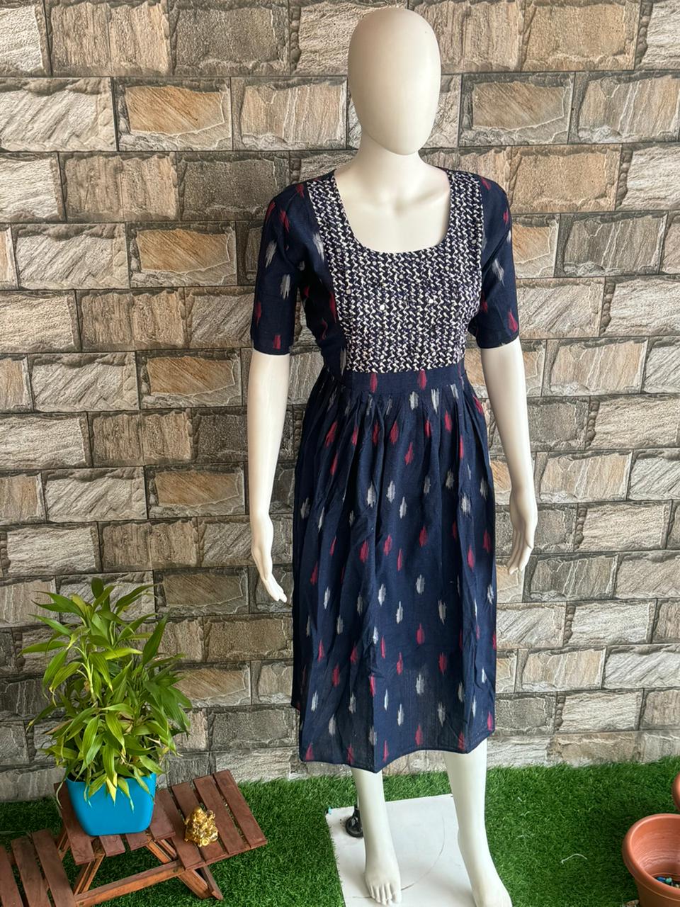 Blue ikkat cotton maxi