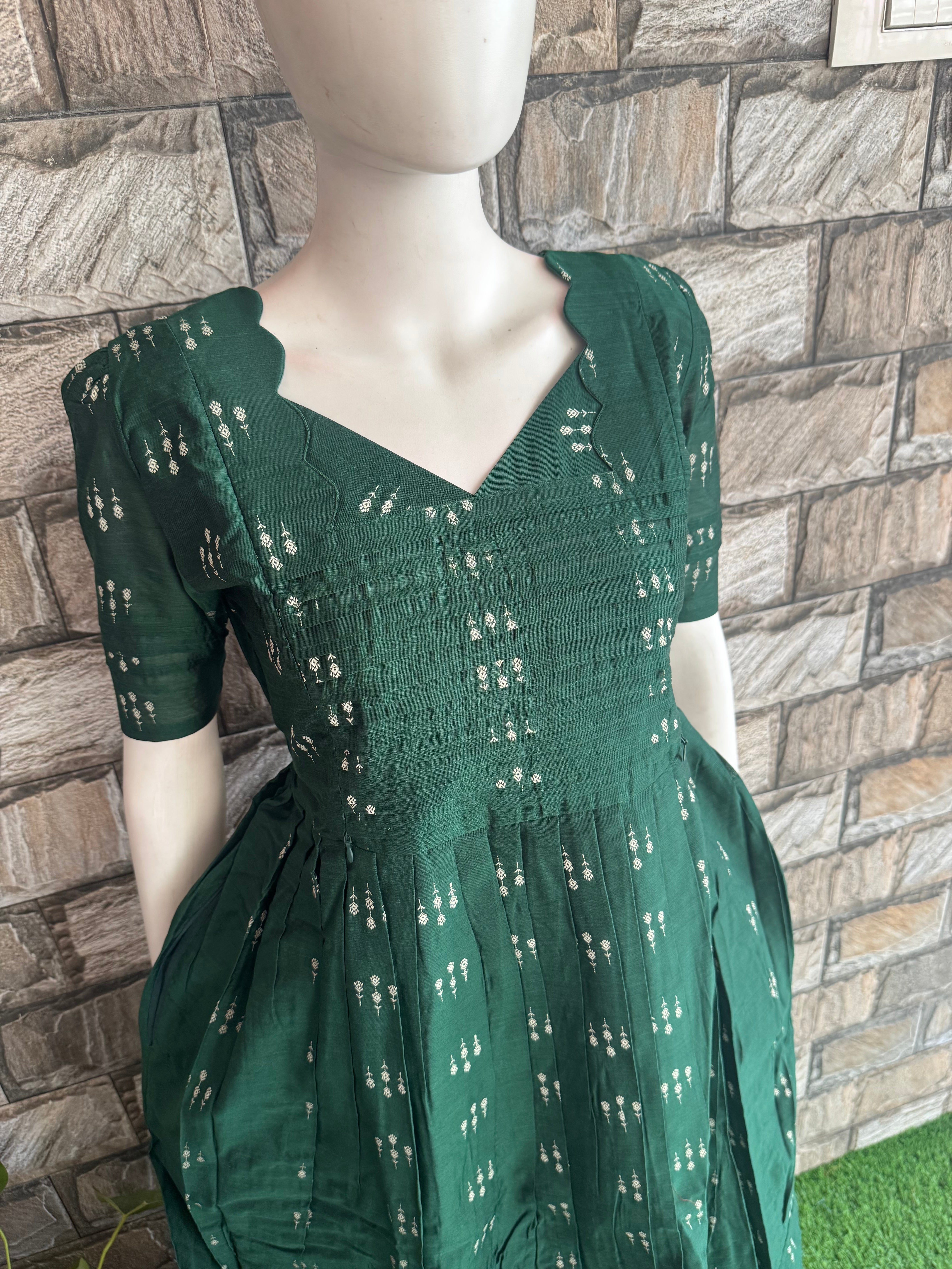 Festive wear Maternity raw silk maxi Bottle Green