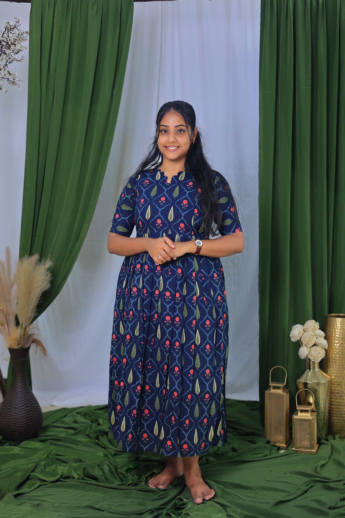 Soft cotton Maternity Feeding Maxi Navy